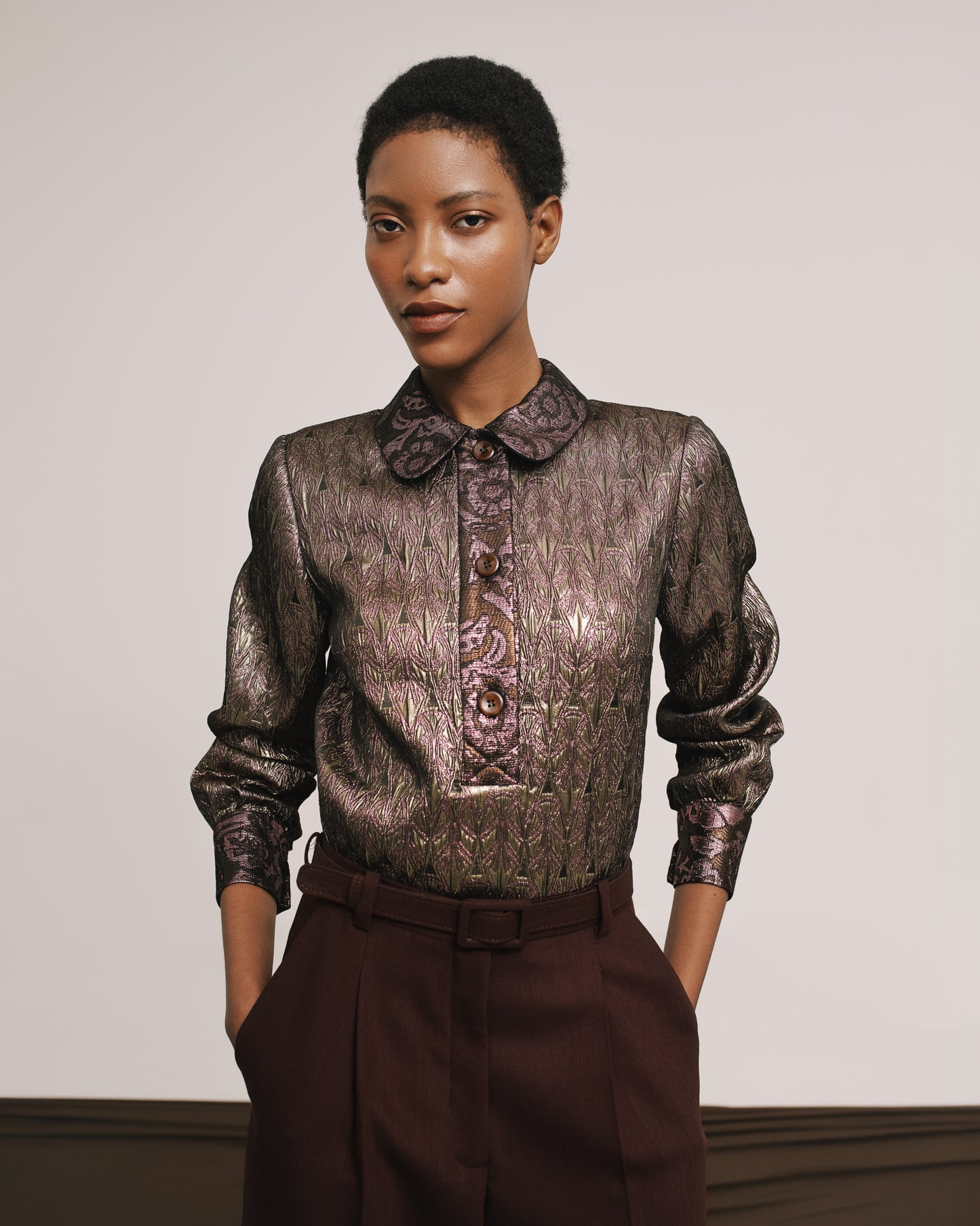 Polo Style Brocade Top
