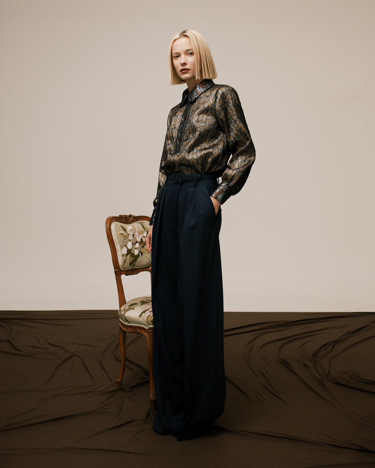 Polo Style Brocade Top