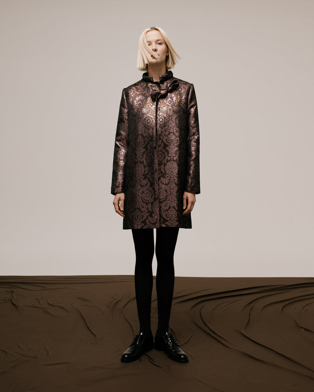Straight Floral Brocade Coat