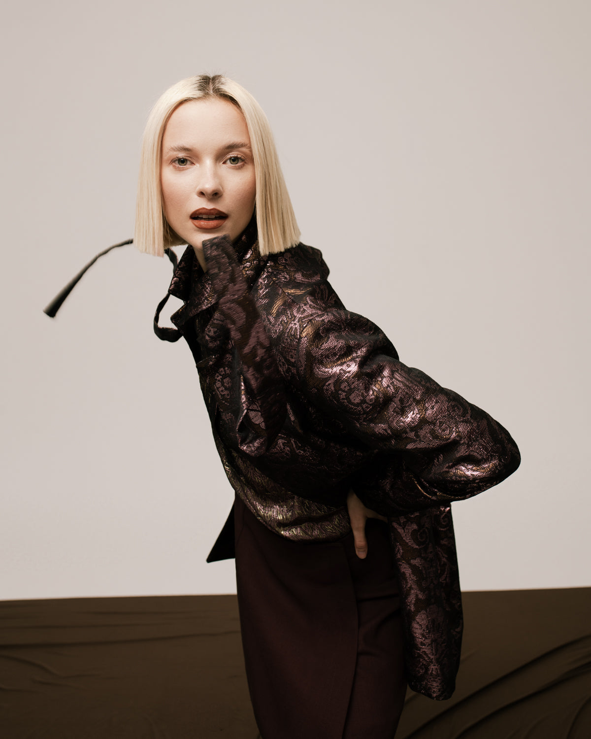 Straight Floral Brocade Coat
