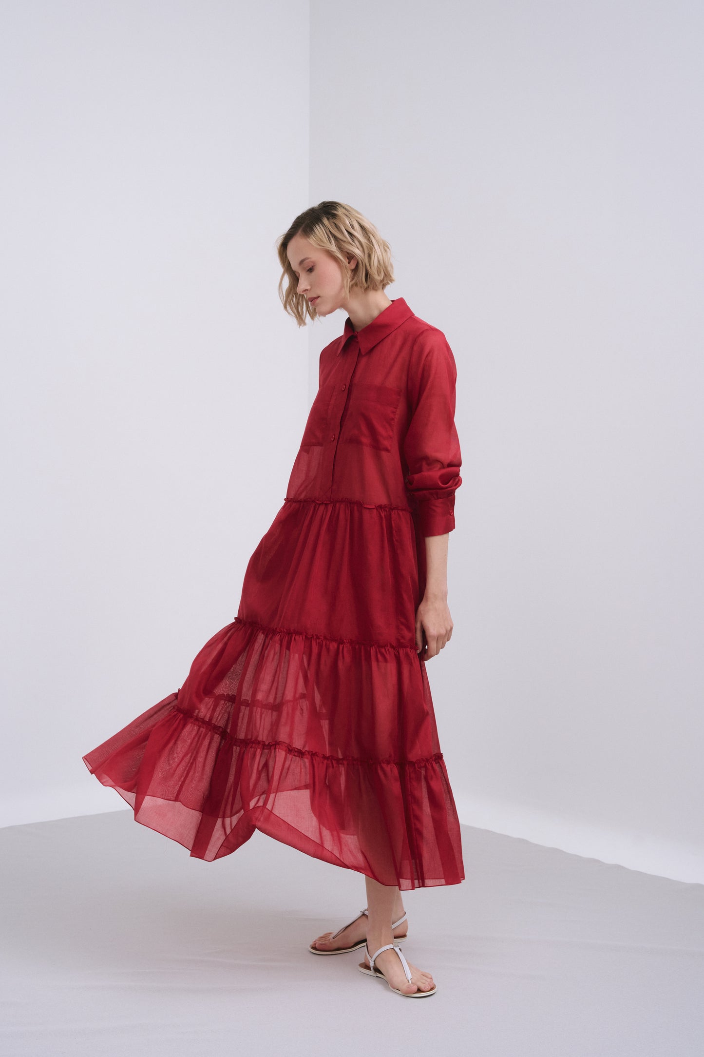 Midi Long Sleeve Cotton Voile Dress