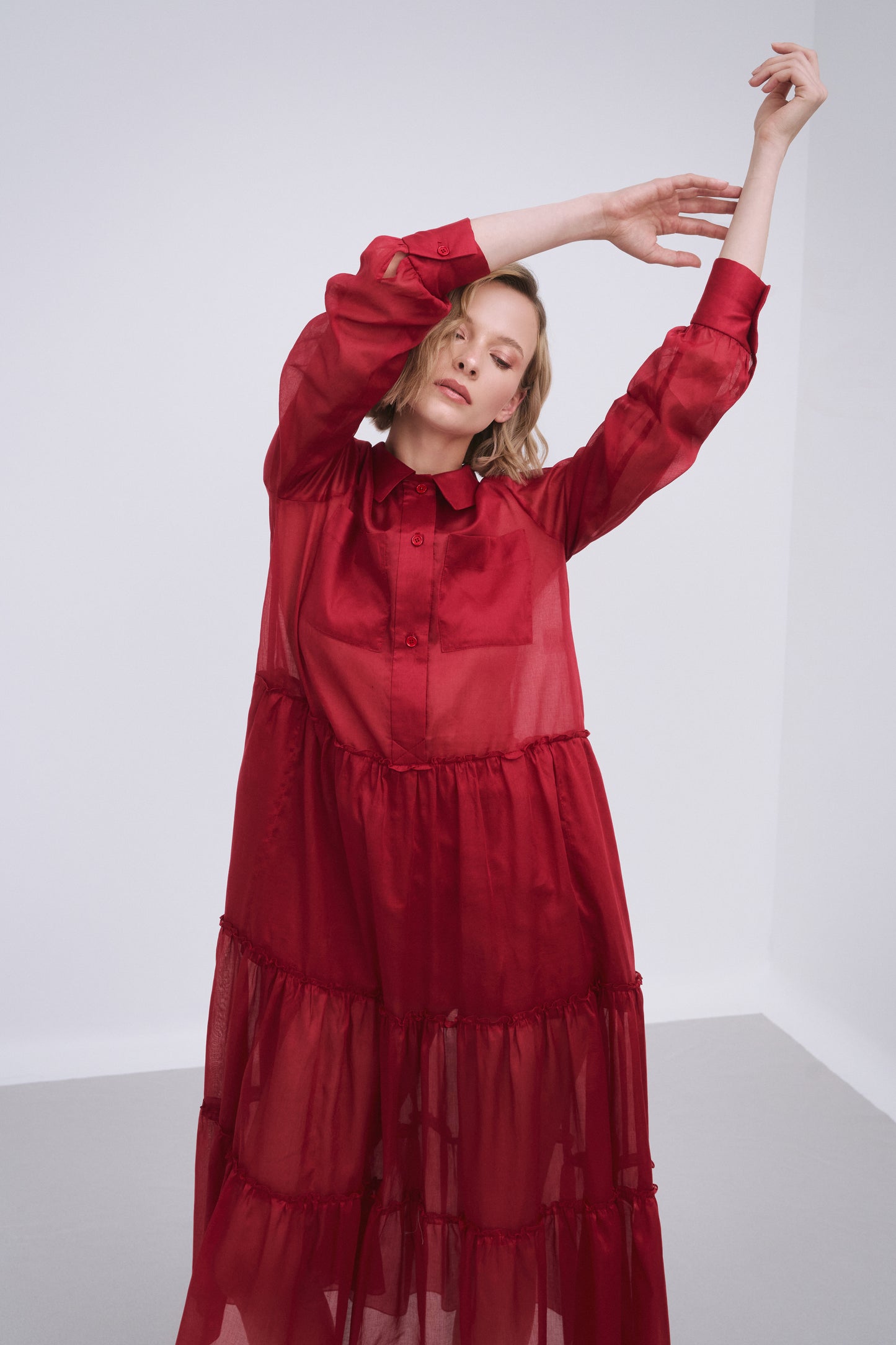 Midi Long Sleeve Cotton Voile Dress