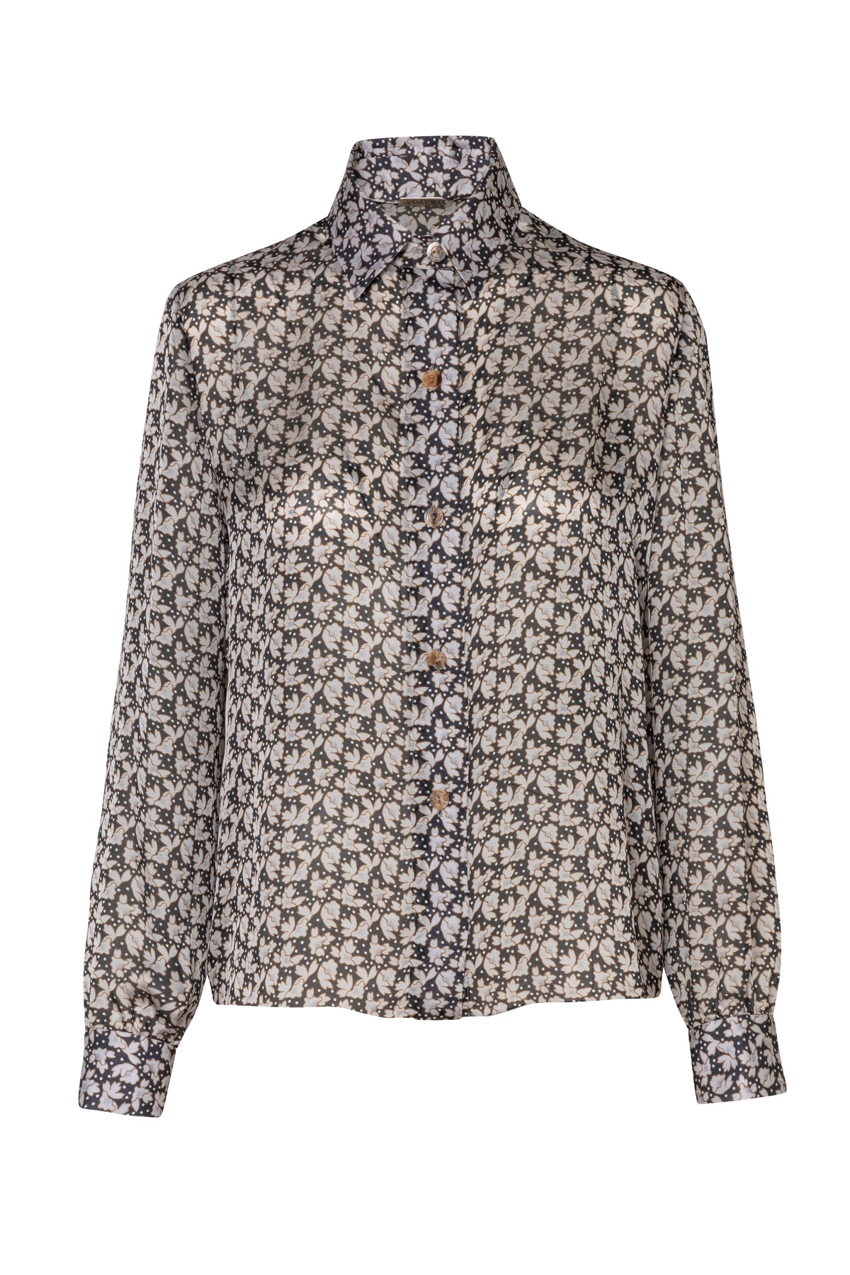 Button Down Silk Printed Blouse