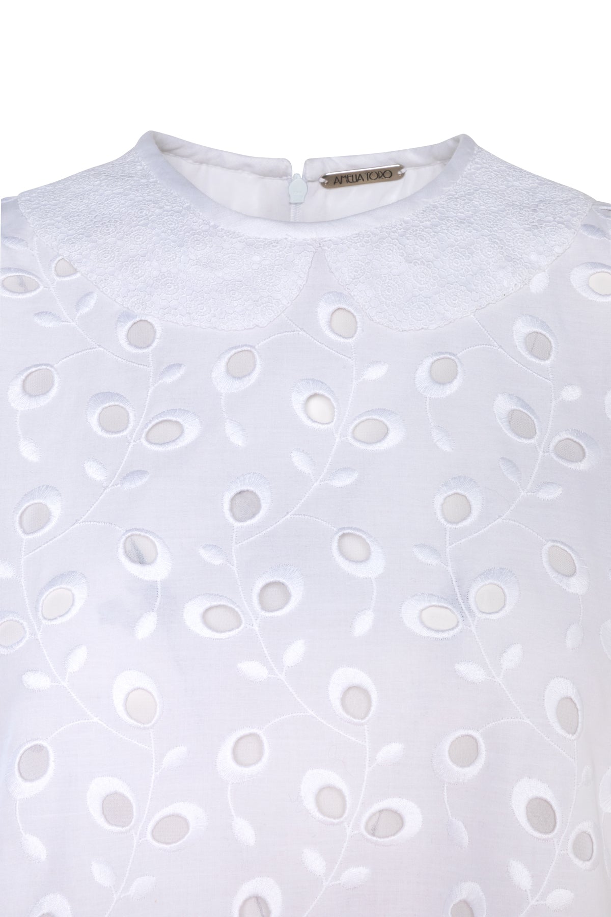 A-line Cotton Eyelet Sundress White Product Image neckline