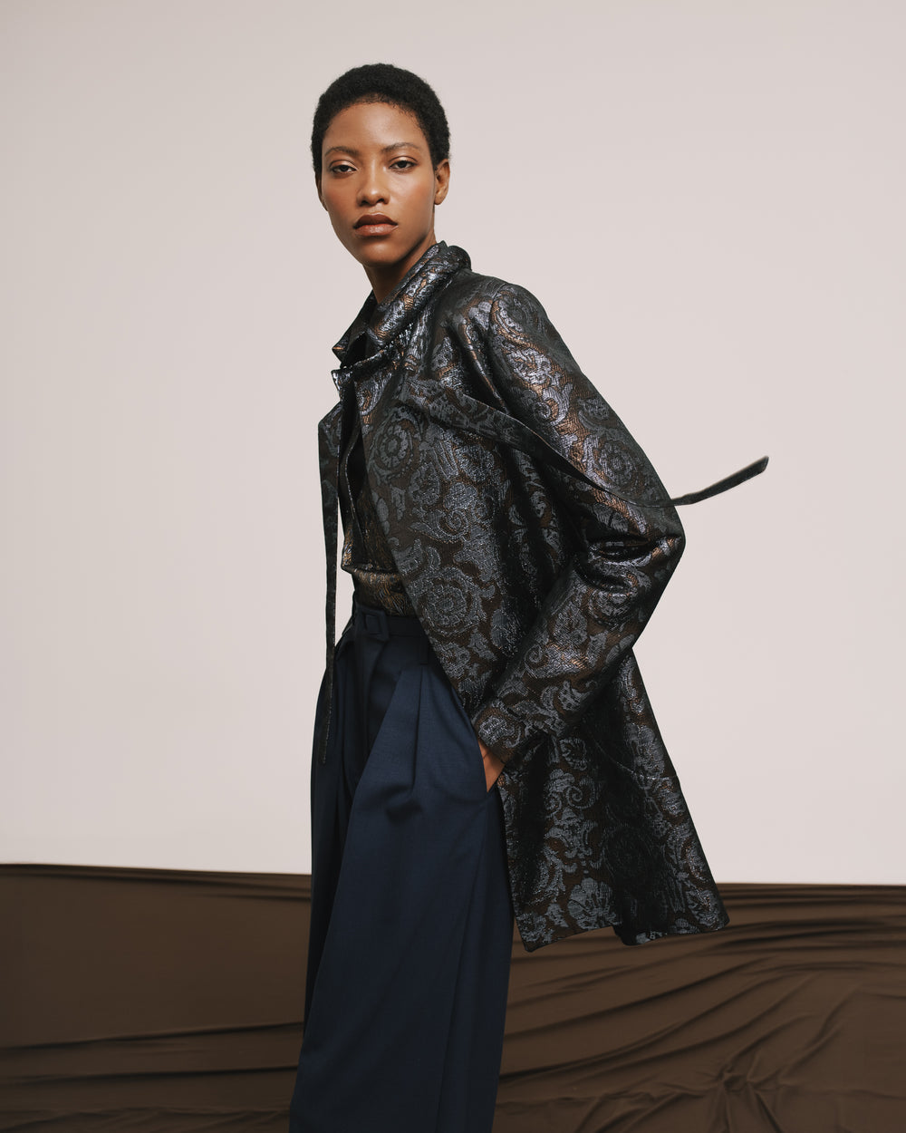 Straight Floral Brocade Coat
