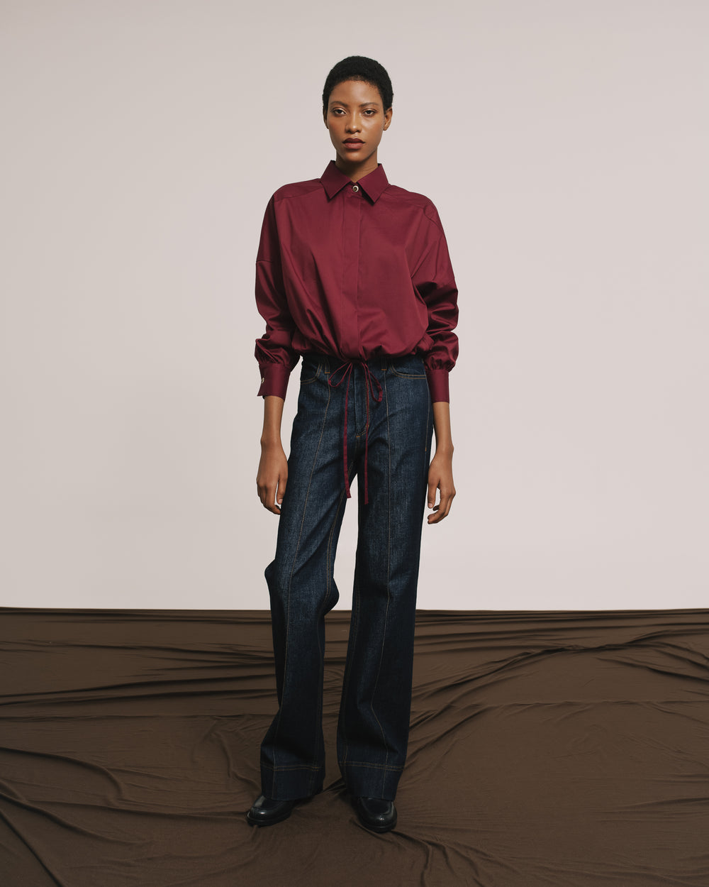Cotton Shirt with Gathered Waistline