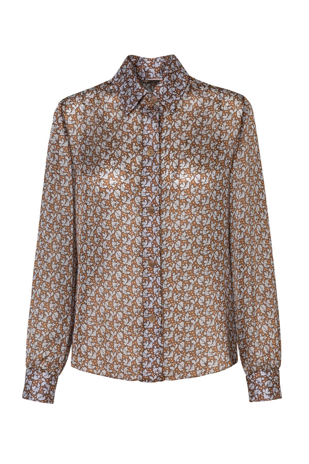 Button Down Silk Printed Blouse Camel Product Image