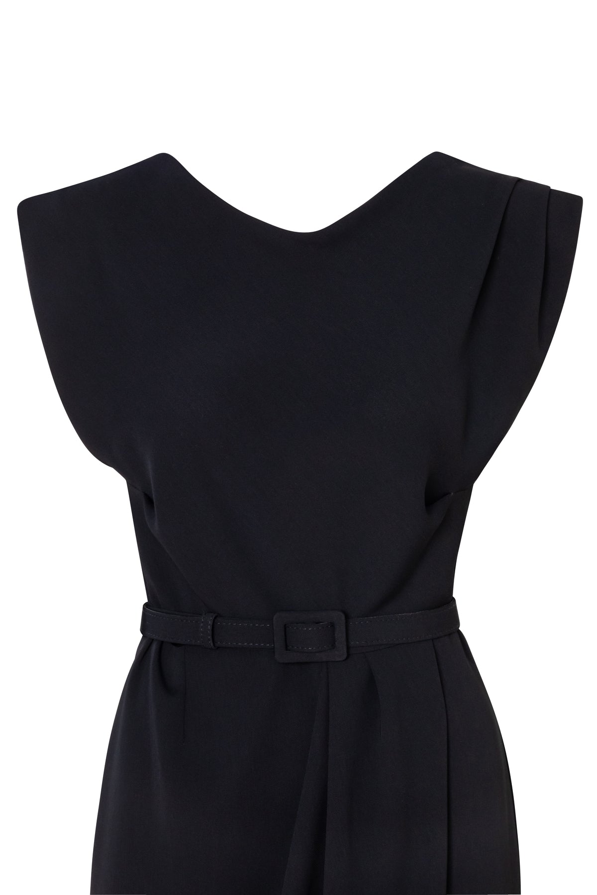 Cap Sleeve Fitted Midi Dress Black Close Up