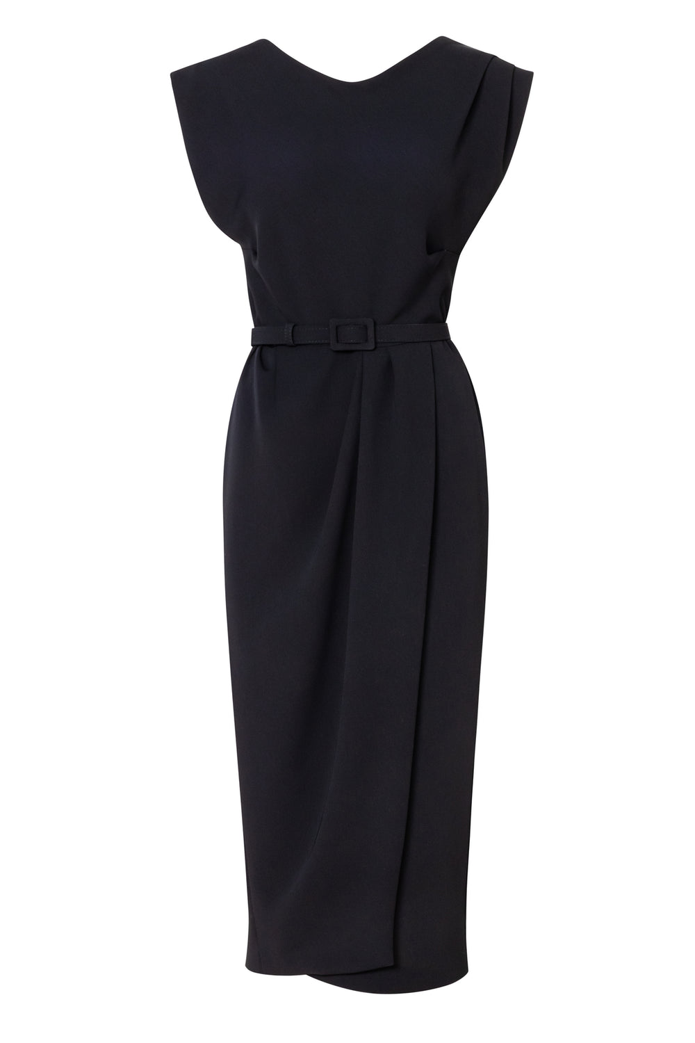 Cap Sleeve Fitted Midi Dress Black Product Image
