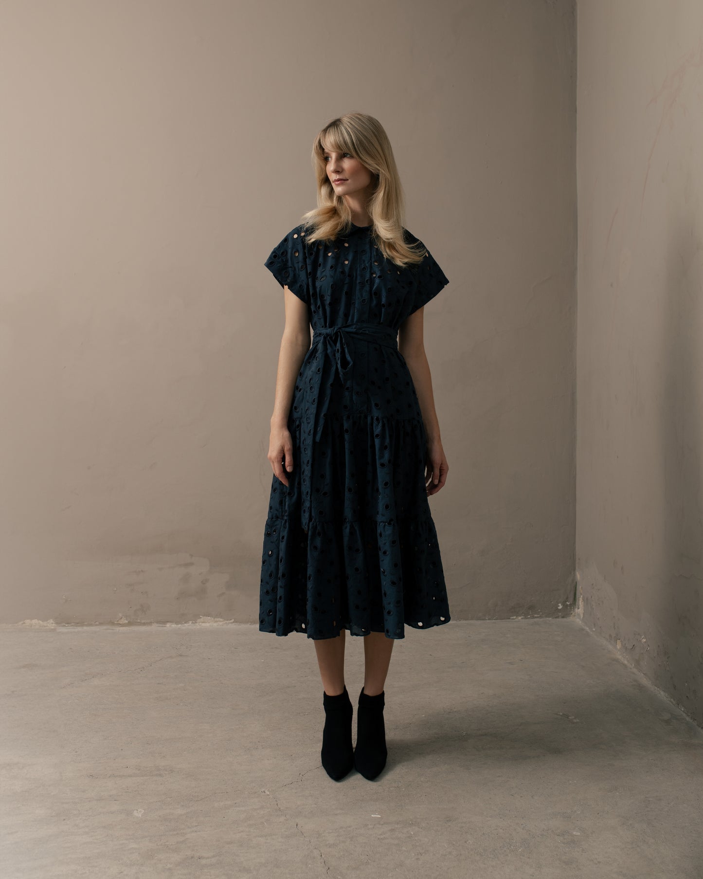 Cap Sleeve Tiered Ruffle Cotton Dress Blue