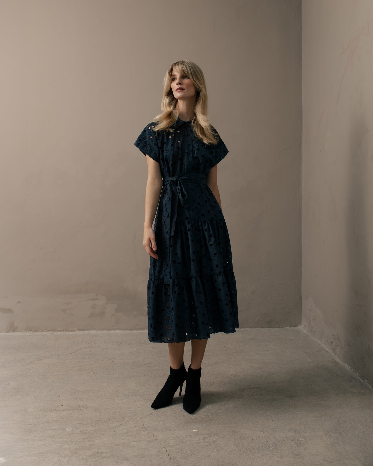 Cap Sleeve Tiered Ruffle Cotton Dress Blue 2
