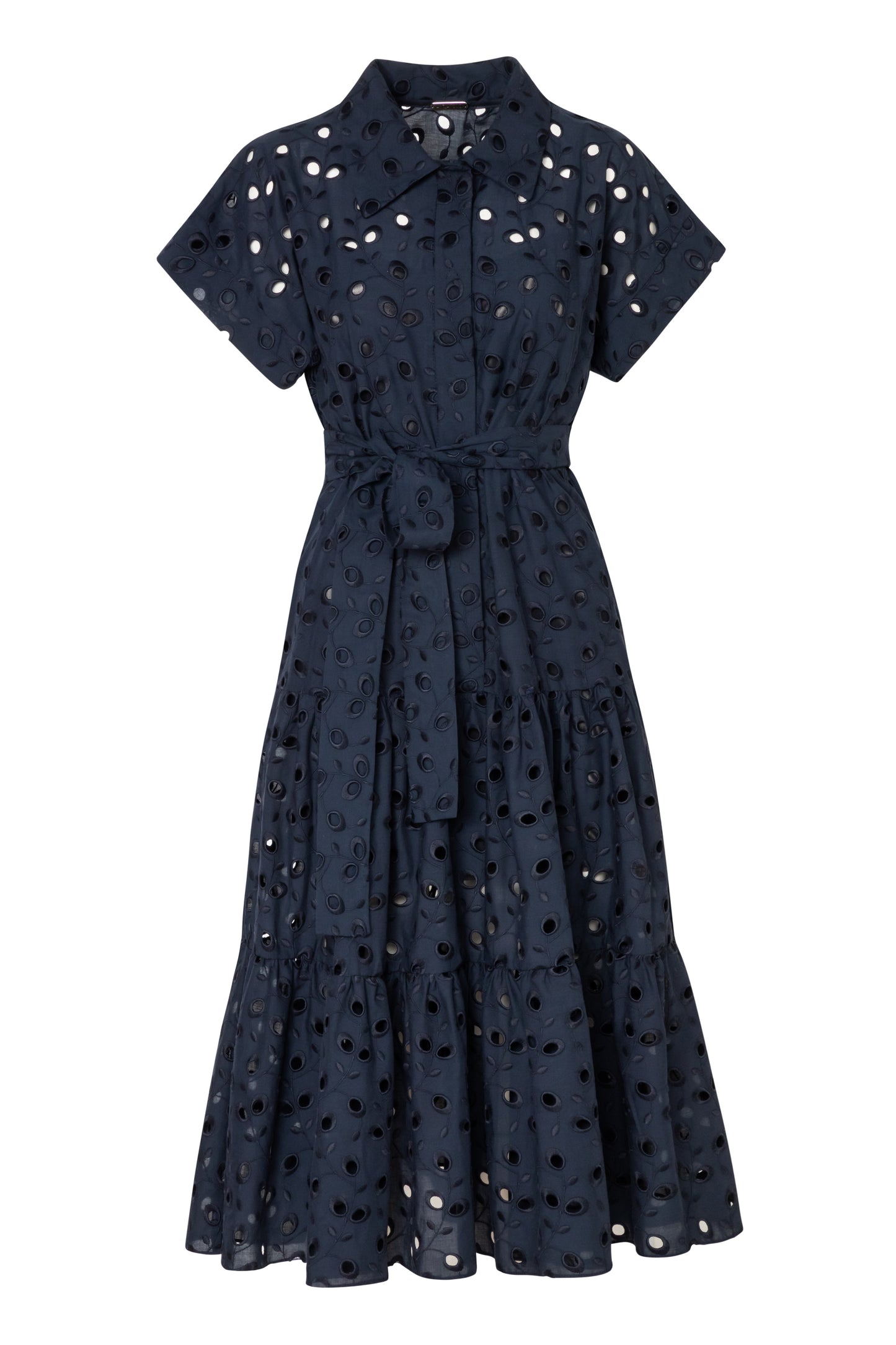 Cap Sleeve Tiered Ruffle Cotton Dress Blue Product Image
