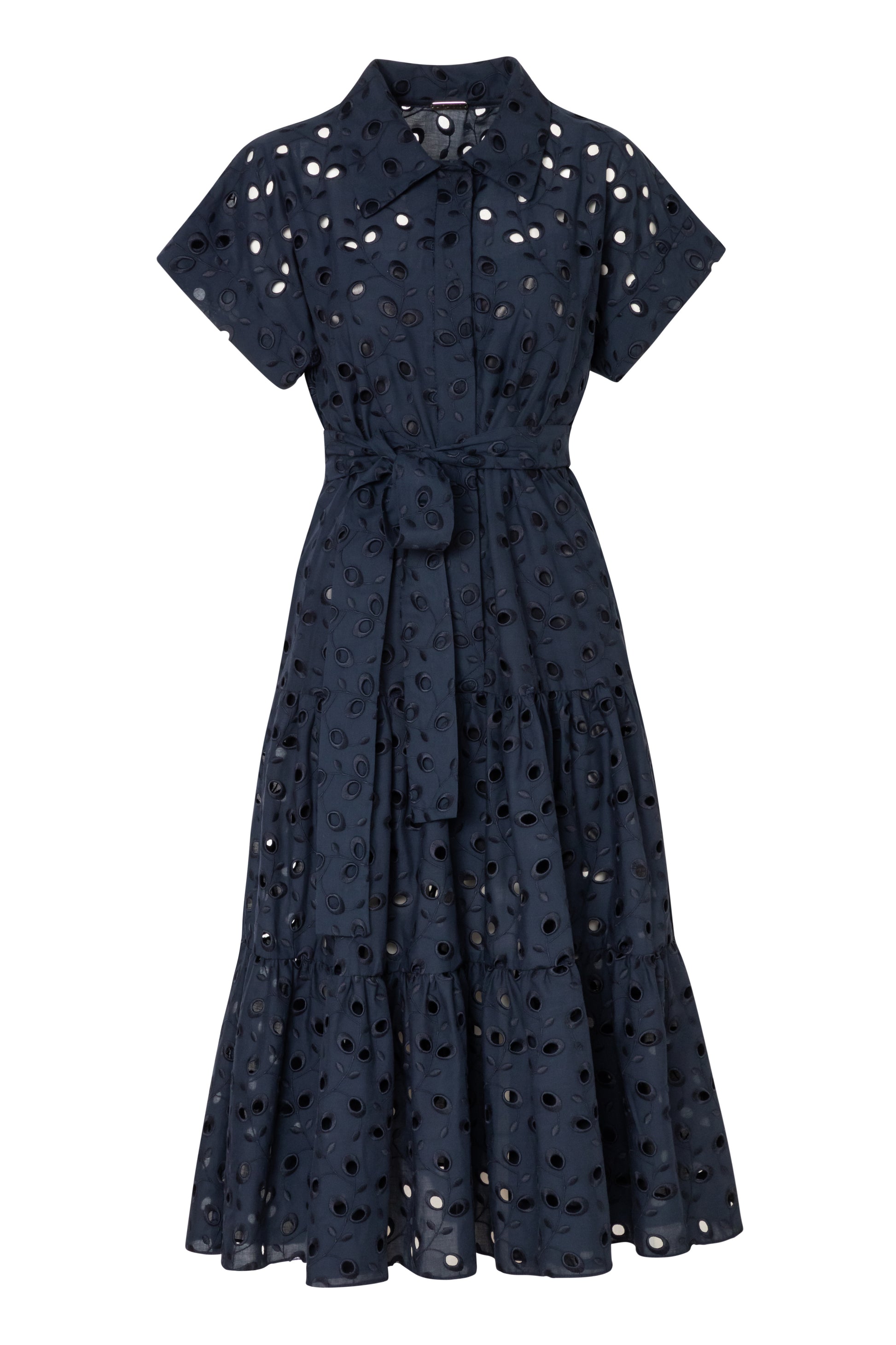 Cap Sleeve Tiered Ruffle Cotton Dress Blue Product Image