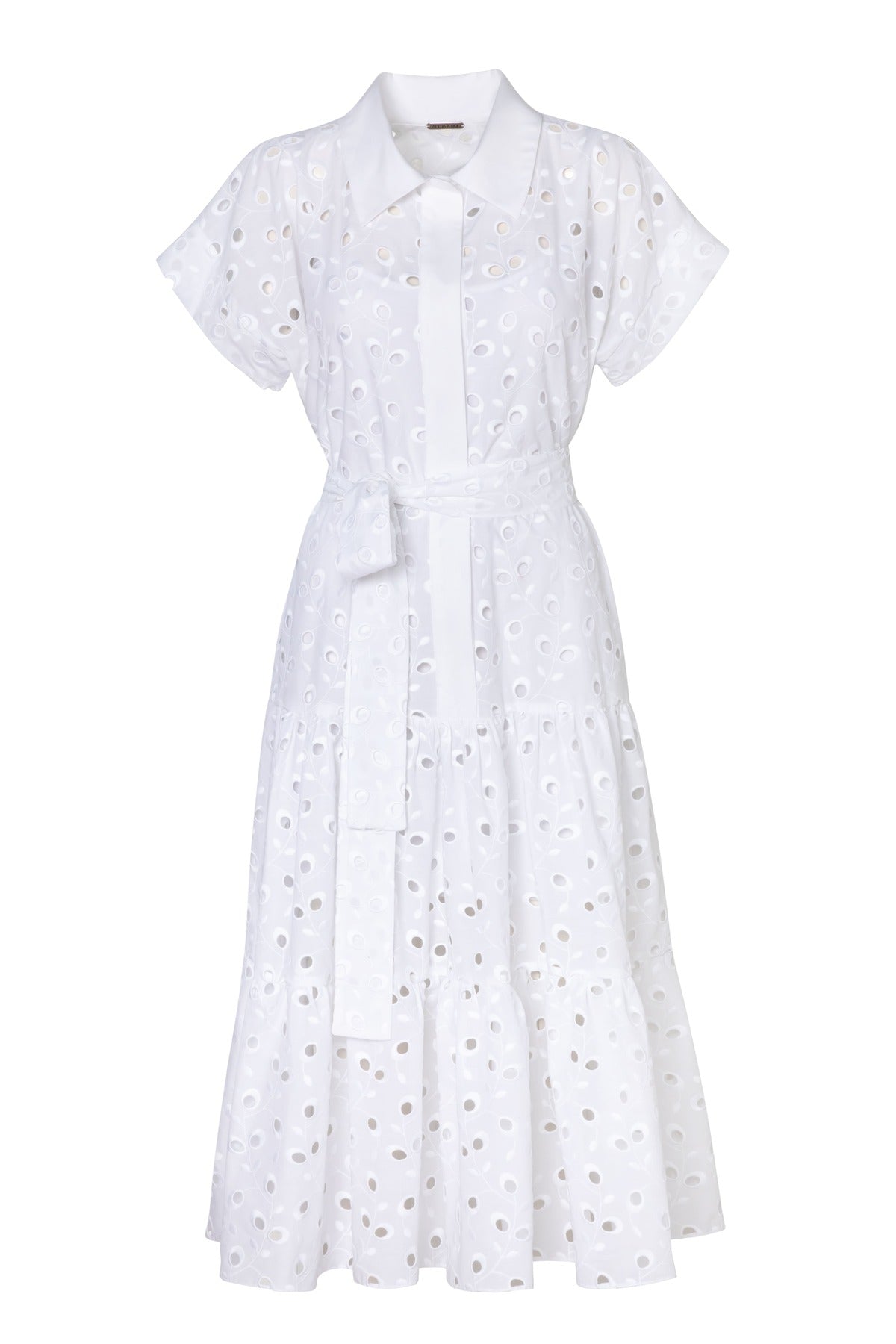 Cap Sleeve Tiered Ruffle Cotton Dress White Product Image