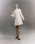 Long Sleeve Gathered Collar Mini Dress White Full Body
