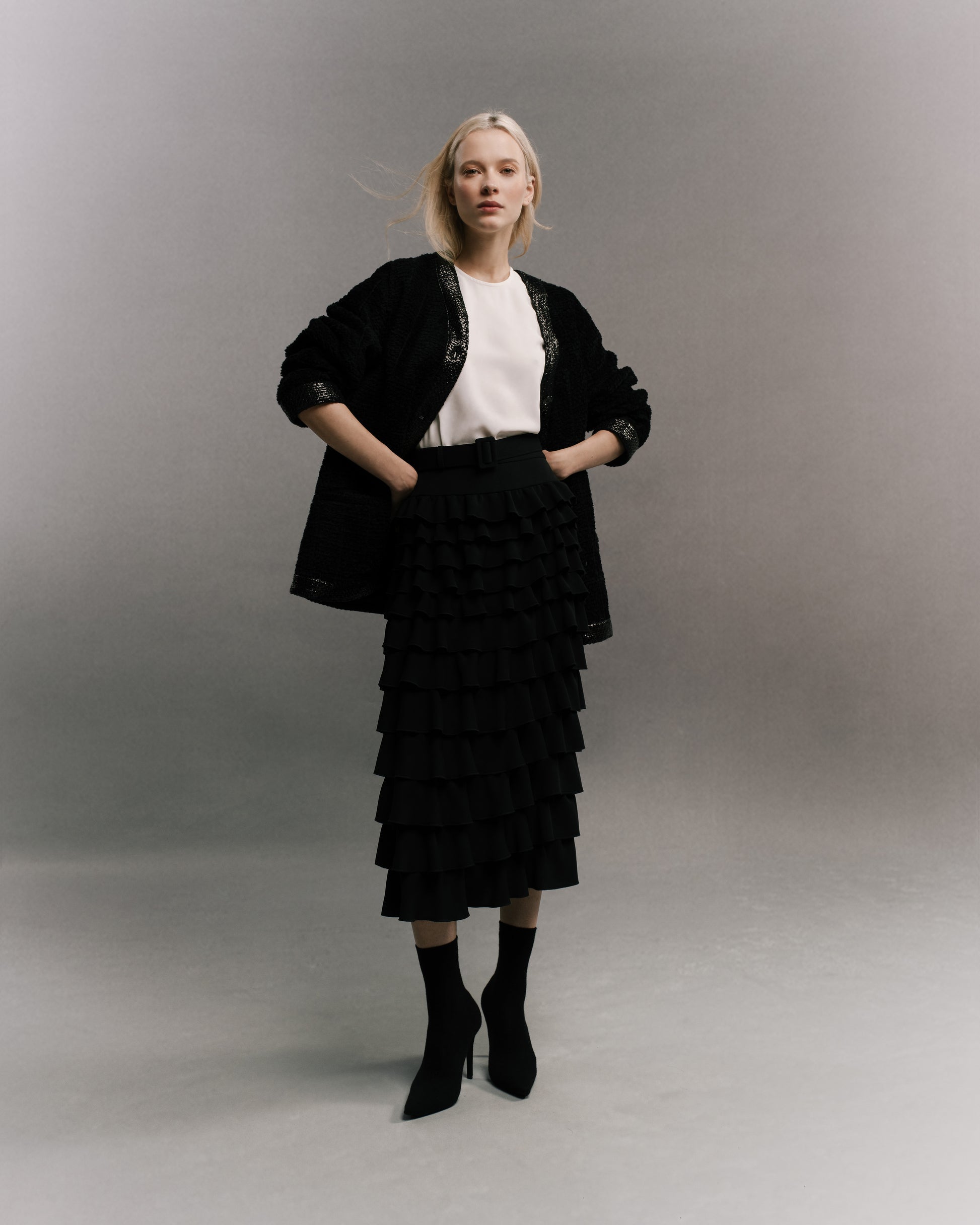 Ruffle Tiered Skirt Black with Jacket