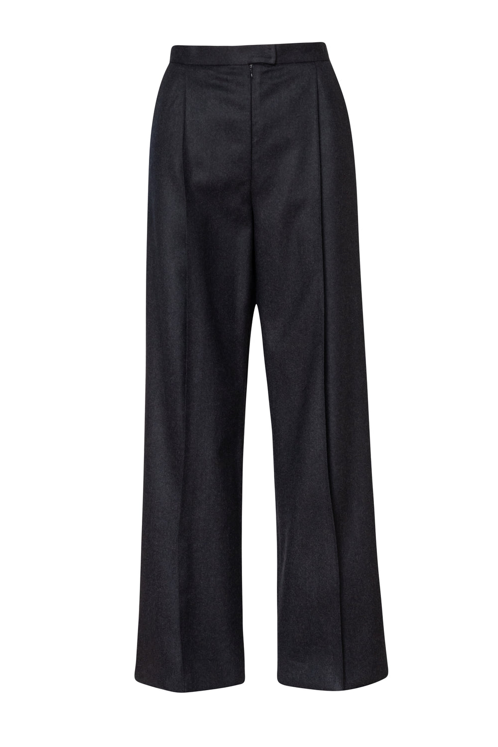 Wide Pleated Flannel Wool Pant Dark Grey