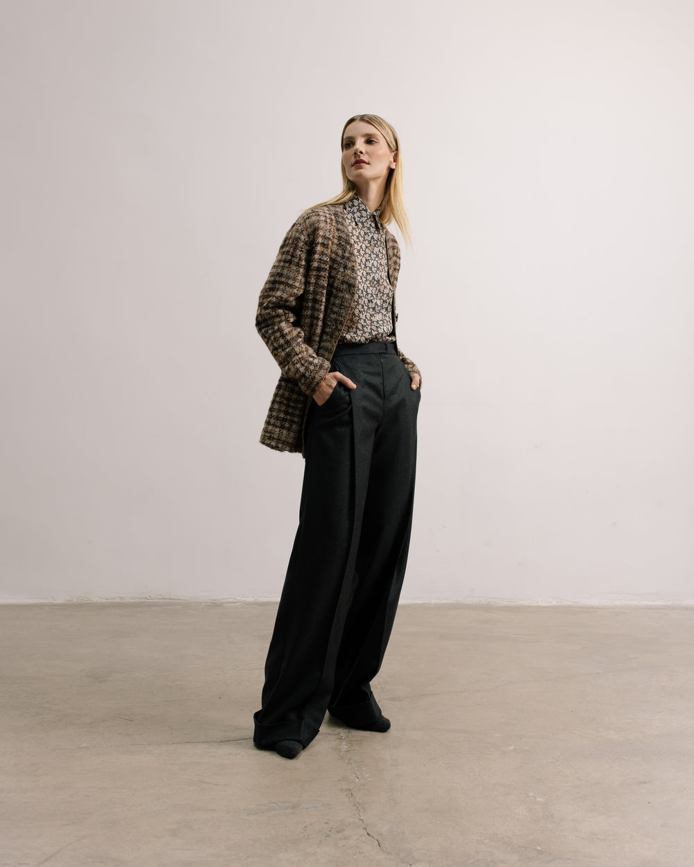 Wide Pleated Flannel Wool Pant Full