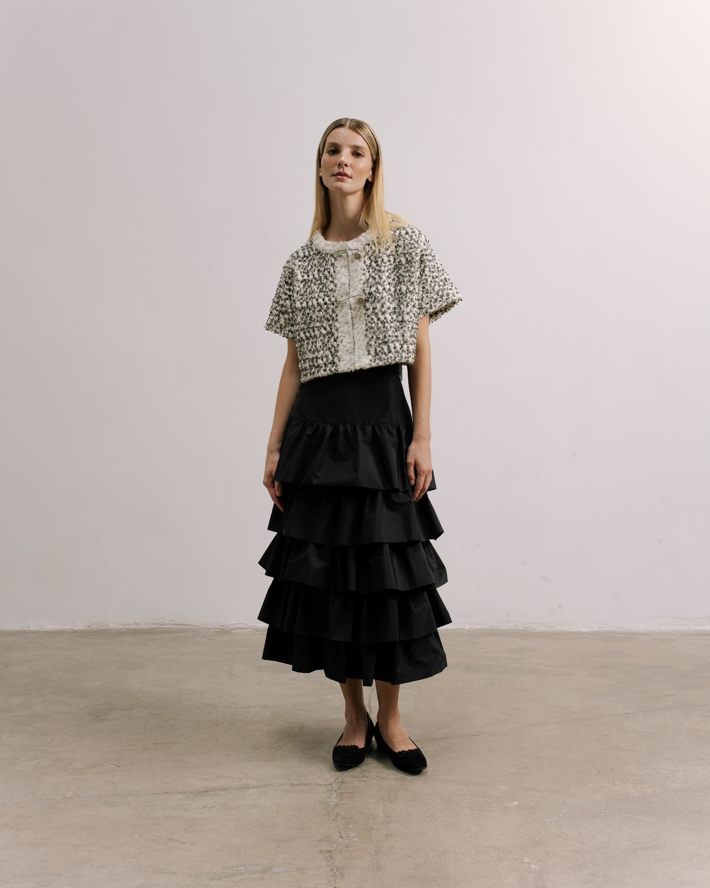 Wide Ruffle Taffeta Evening Skirt