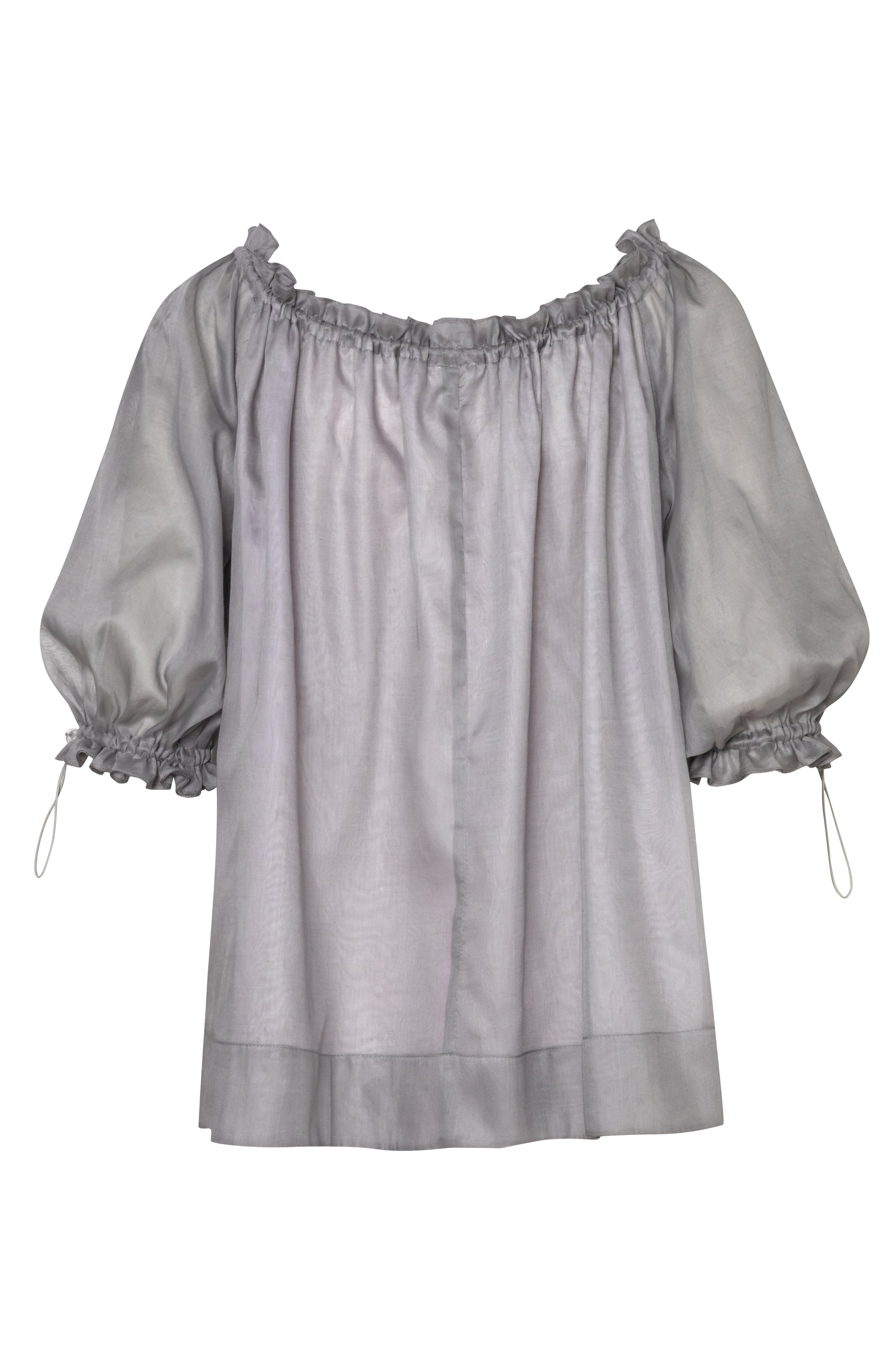 Close-up of the Amelia Toro Balloon-Sleeve Cotton Voile Top in Grey/Pink