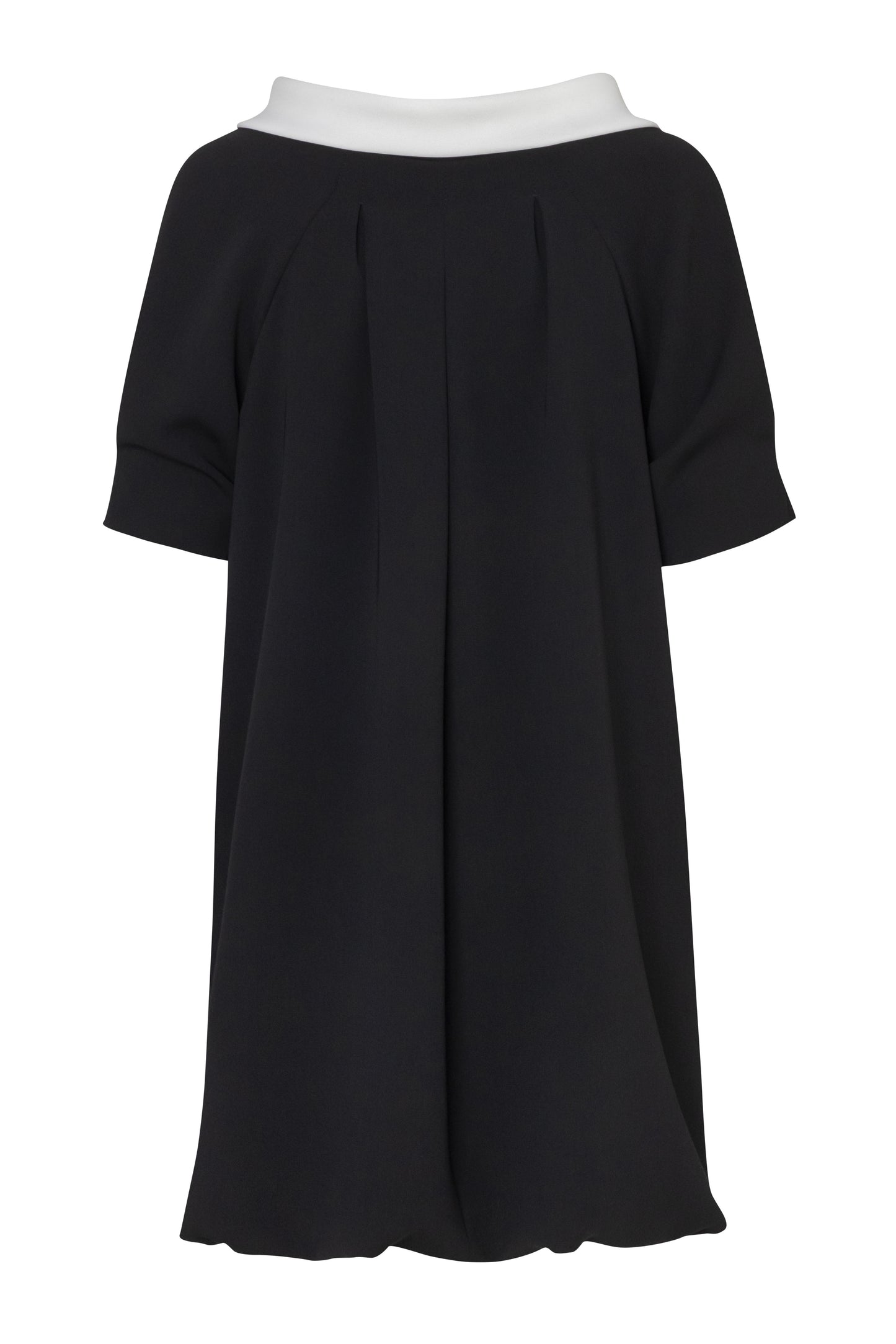 Close-up of the Amelia Toro Bateau-Collar Bow-Tie Cady Mini Dress in Black