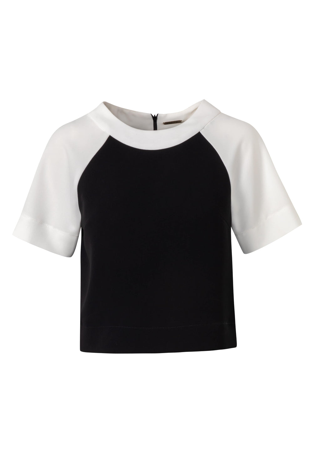 Product still of the Amelia Toro Contrast Raglan-Sleeve Top in Black & White on a white background
