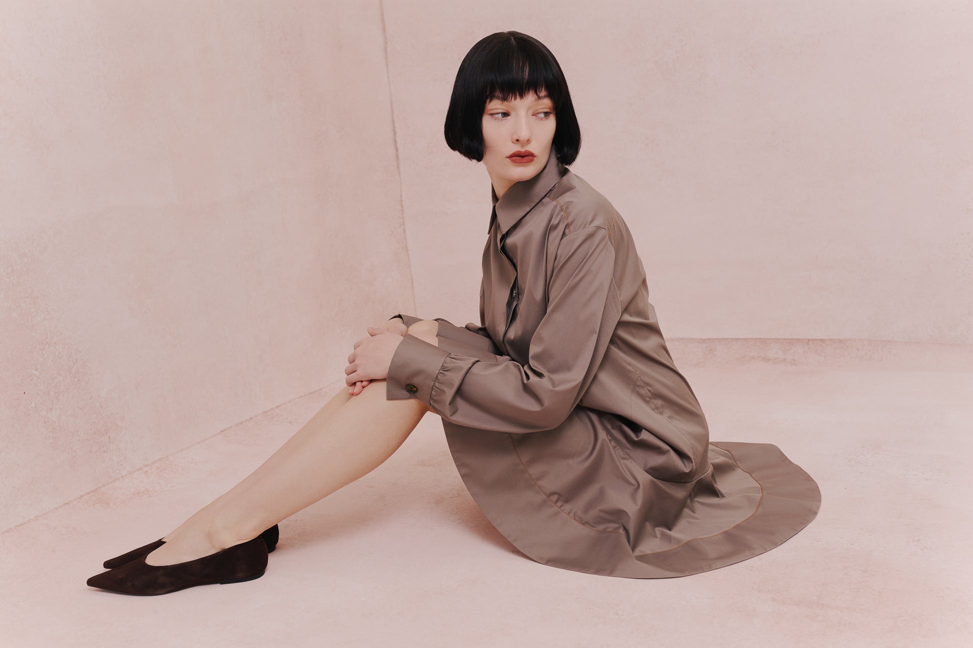 Model wears the Amelia Toro Cotton Shirt Dress in blue, front view
