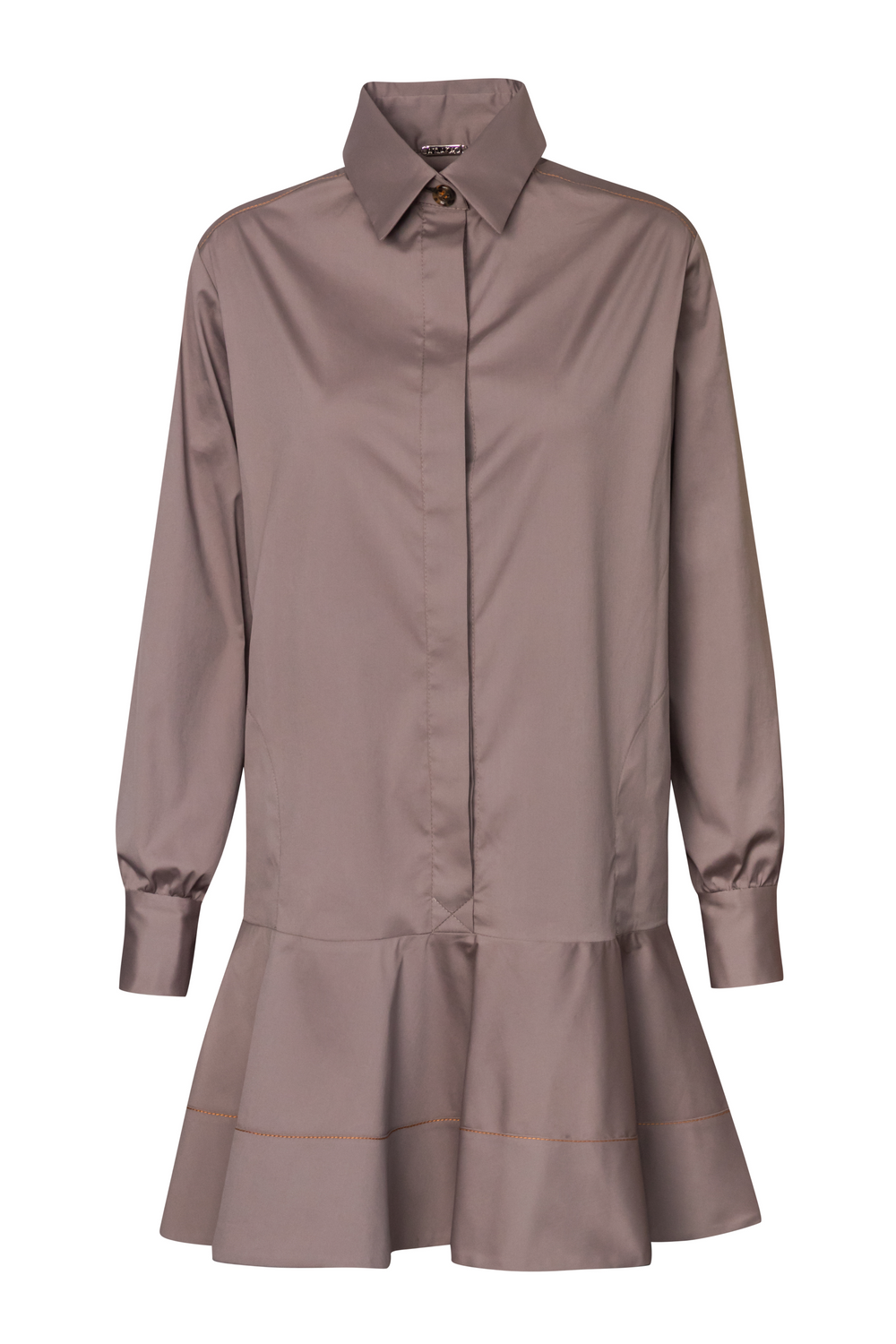 Product still of the Amelia Toro Cotton Shirt Dress in tabaco on a white background