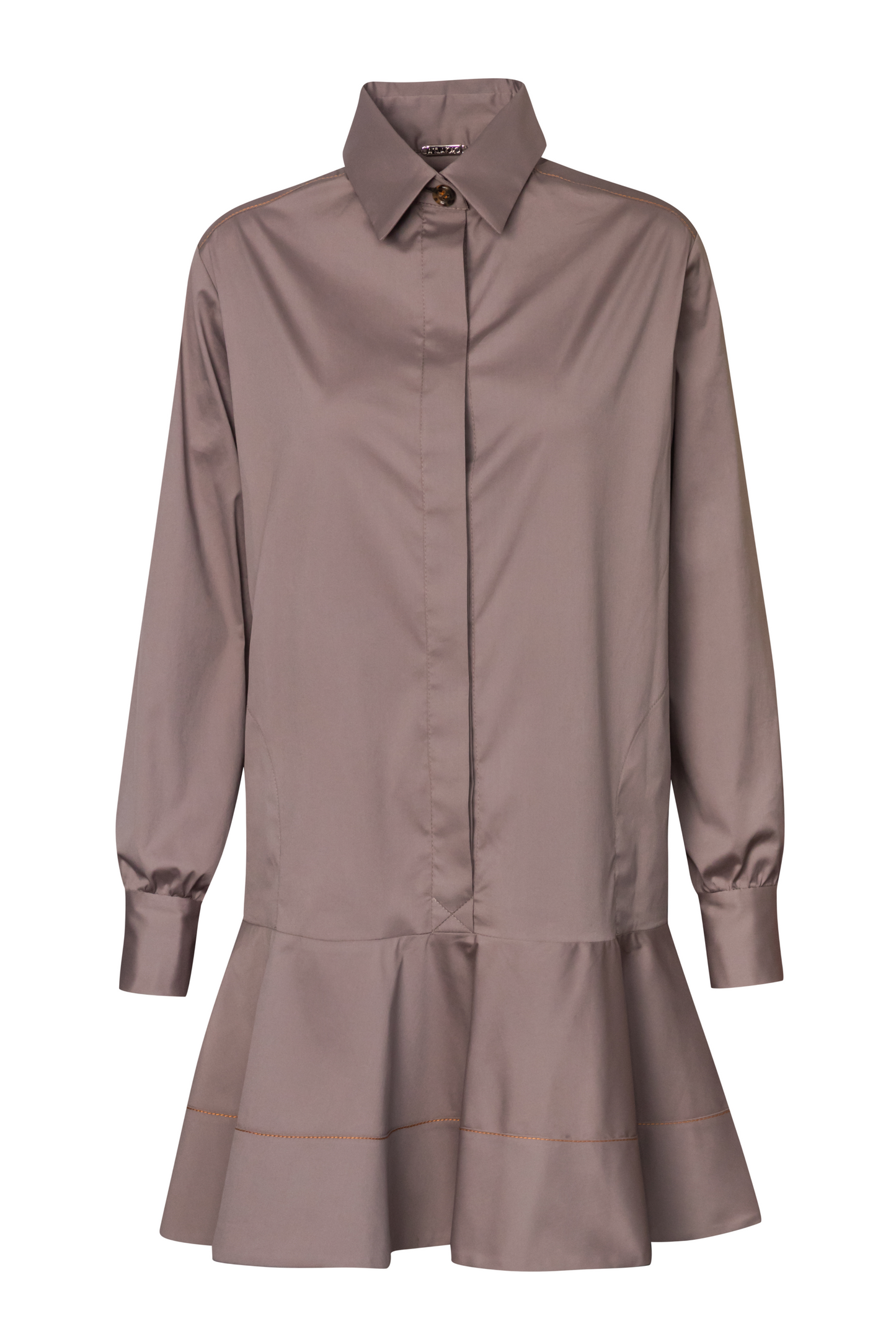 Product still of the Amelia Toro Cotton Shirt Dress in tabaco on a white background