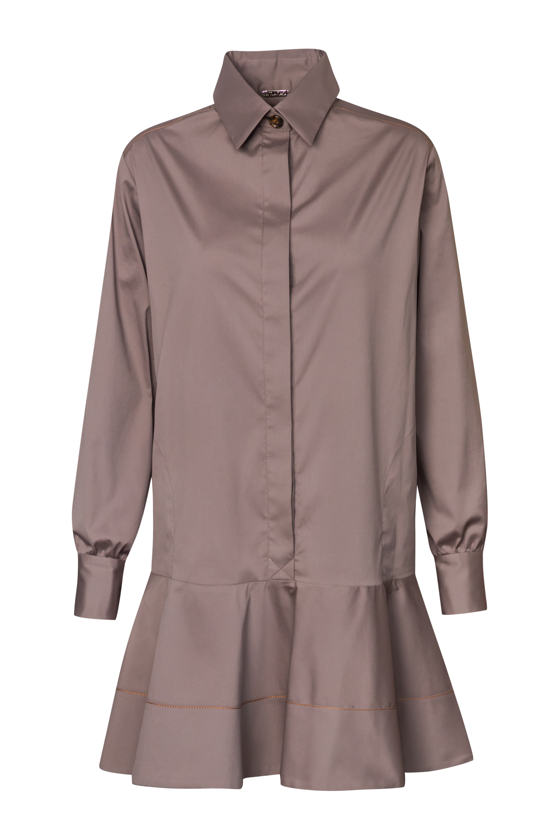 Product still of the Amelia Toro Cotton Shirt Dress in tabaco on a white background