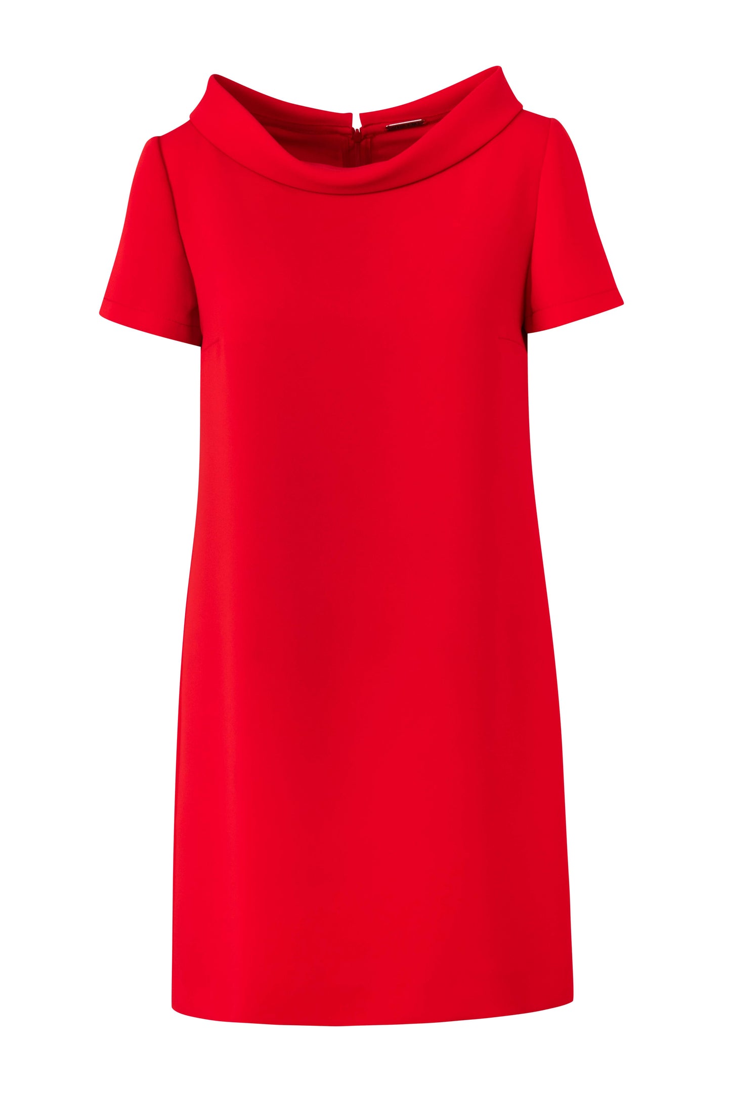 Product still of the Amelia Toro Cowl-Collar Short-Sleeve Mini Dress in Red on a white background