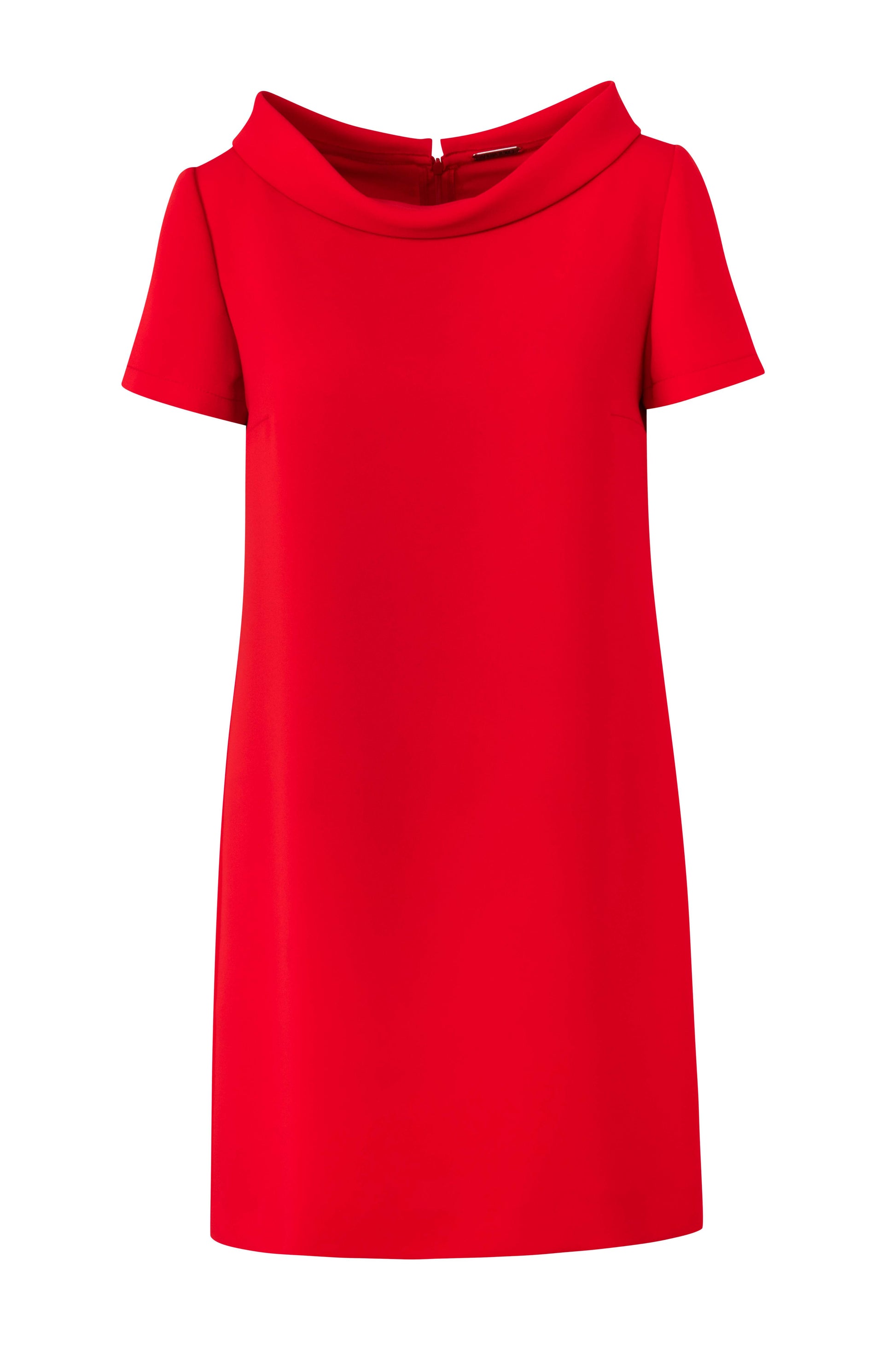 Product still of the Amelia Toro Cowl-Collar Short-Sleeve Mini Dress in Red on a white background
