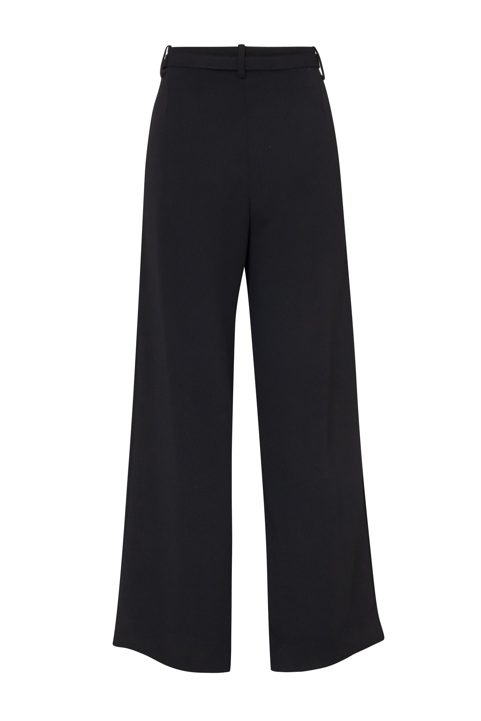 Product still of the Amelia Toro Crop Wide-Leg Pleated Cady Trousers in Black on a white background
