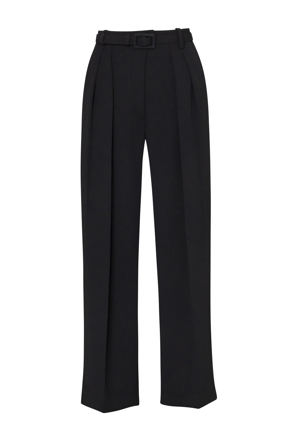 Product still of the Amelia Toro Crop Wide-Leg Pleated Cady Trousers in Black on a white background