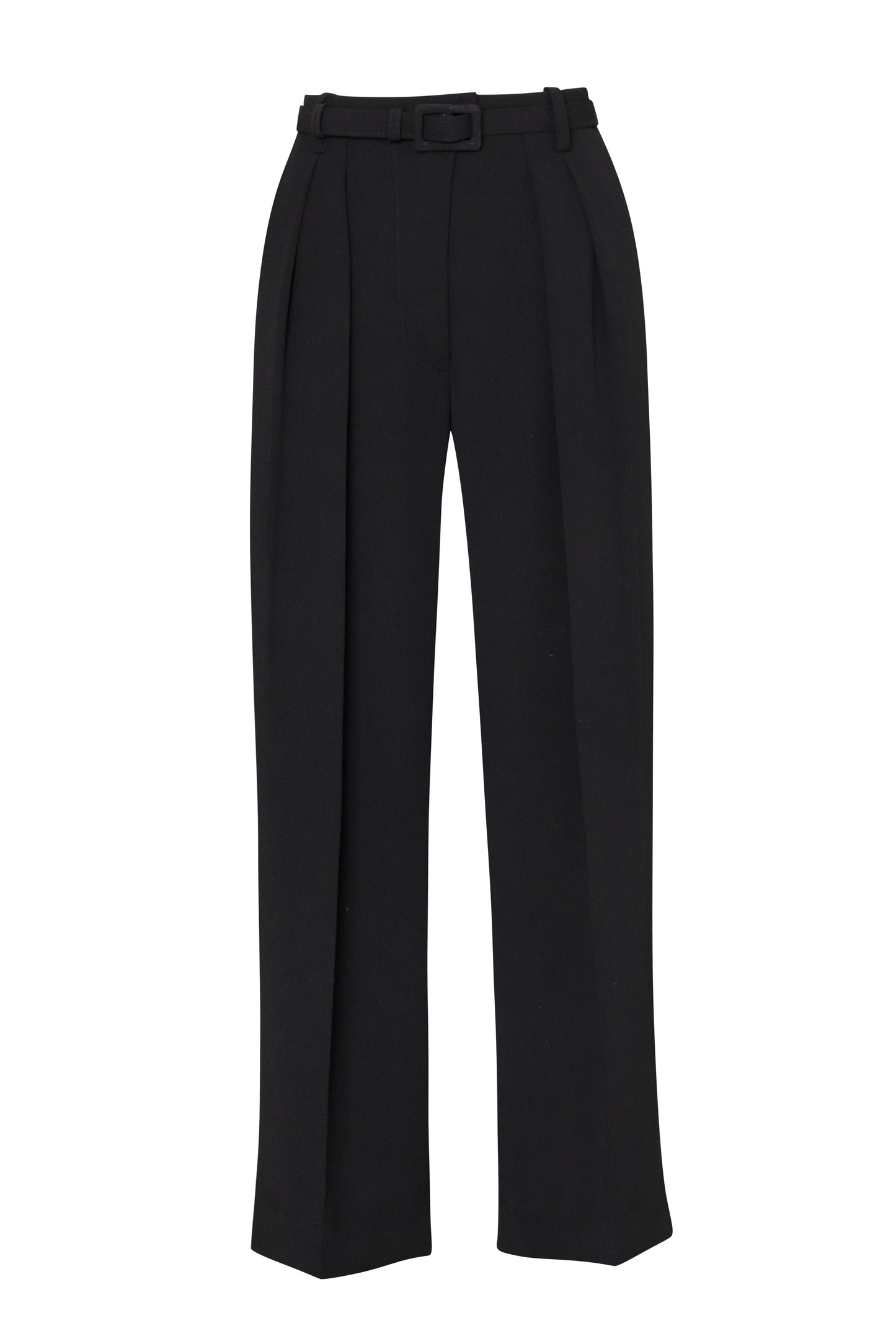 Product still of the Amelia Toro Crop Wide-Leg Pleated Cady Trousers in Black on a white background