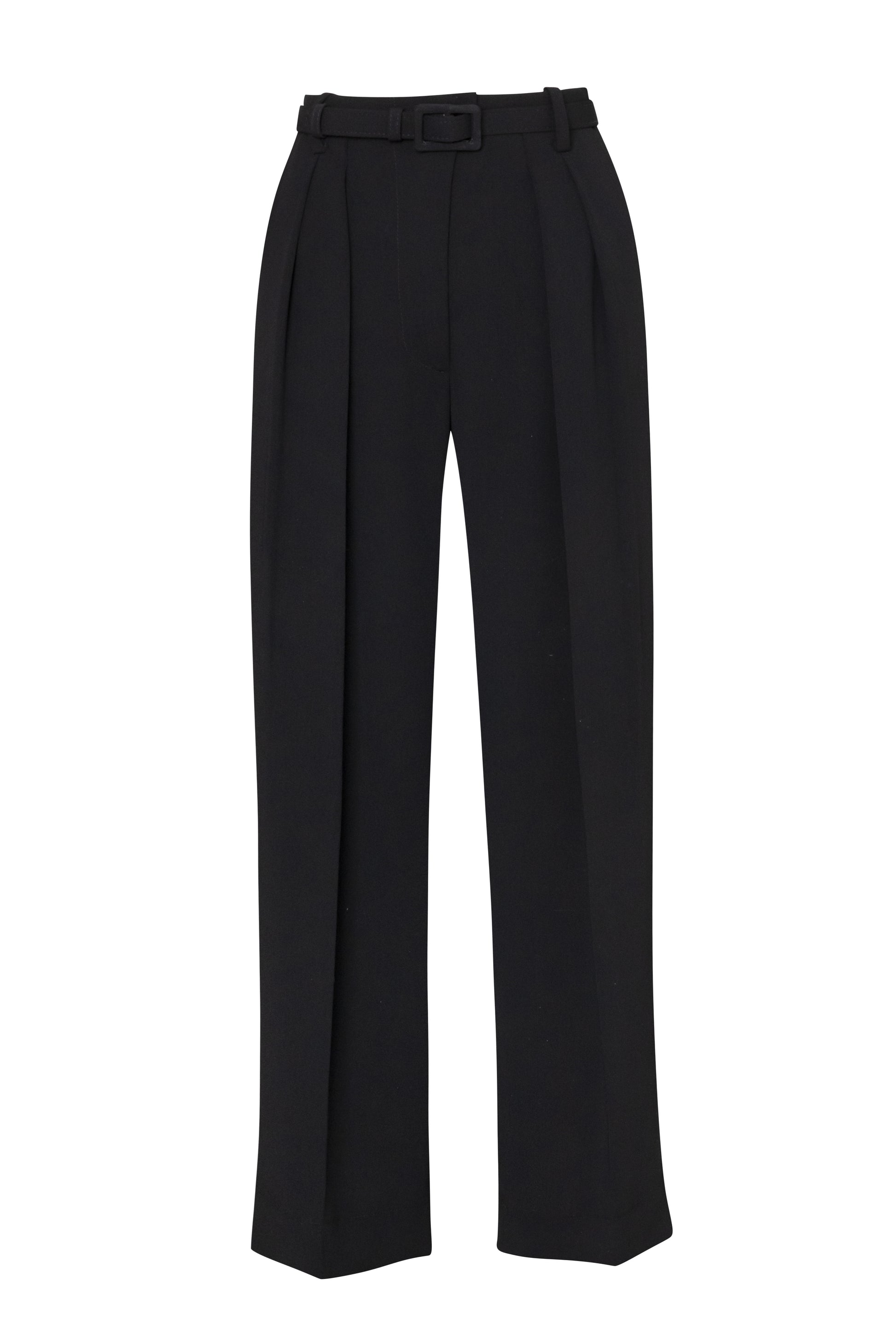 Product still of the Amelia Toro Crop Wide-Leg Pleated Cady Trousers in Black on a white background