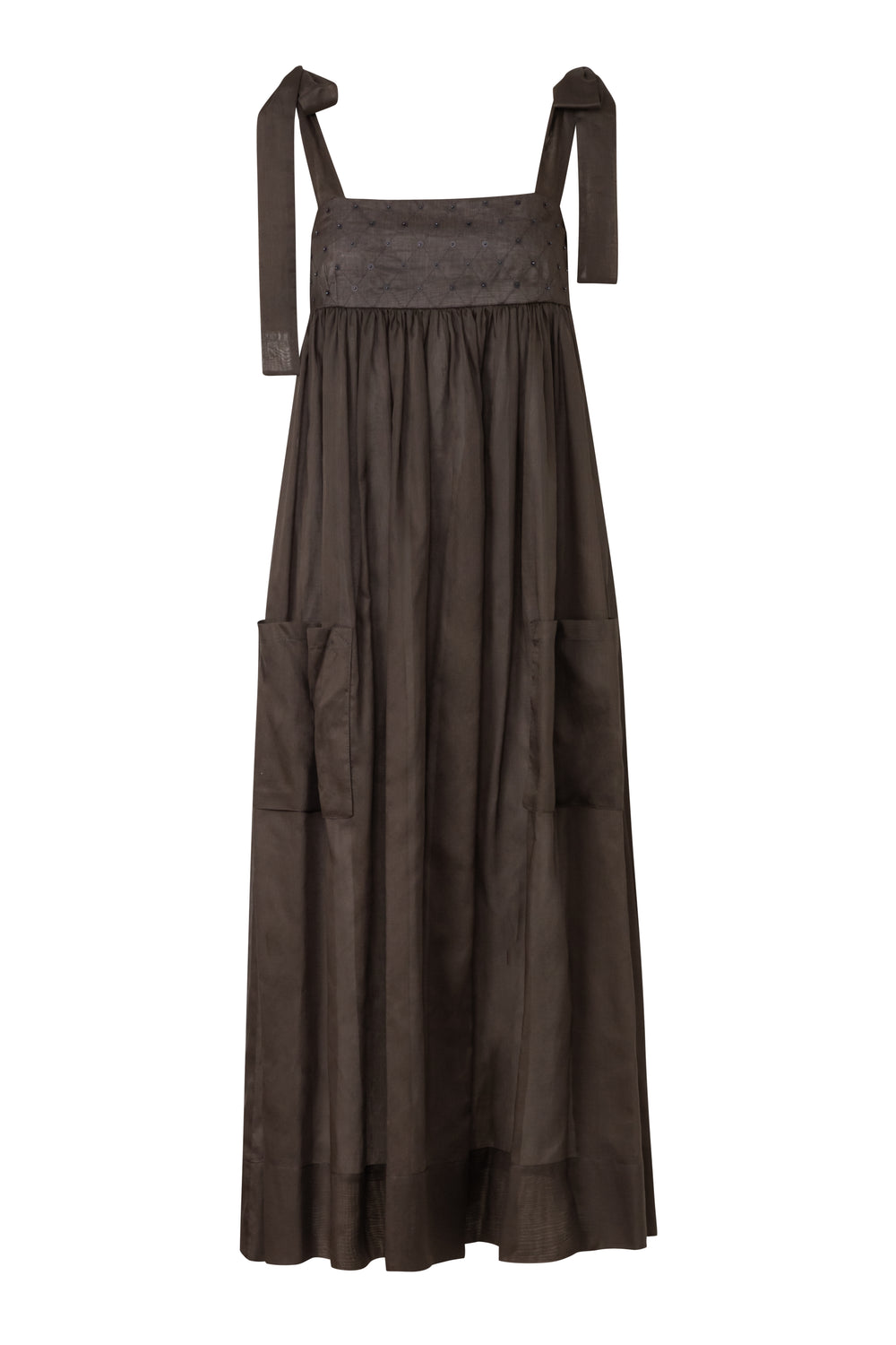 Product still of the Amelia Toro Embroidered Cotton Voile Midi Sundress in Graphite/Grey on a white background
