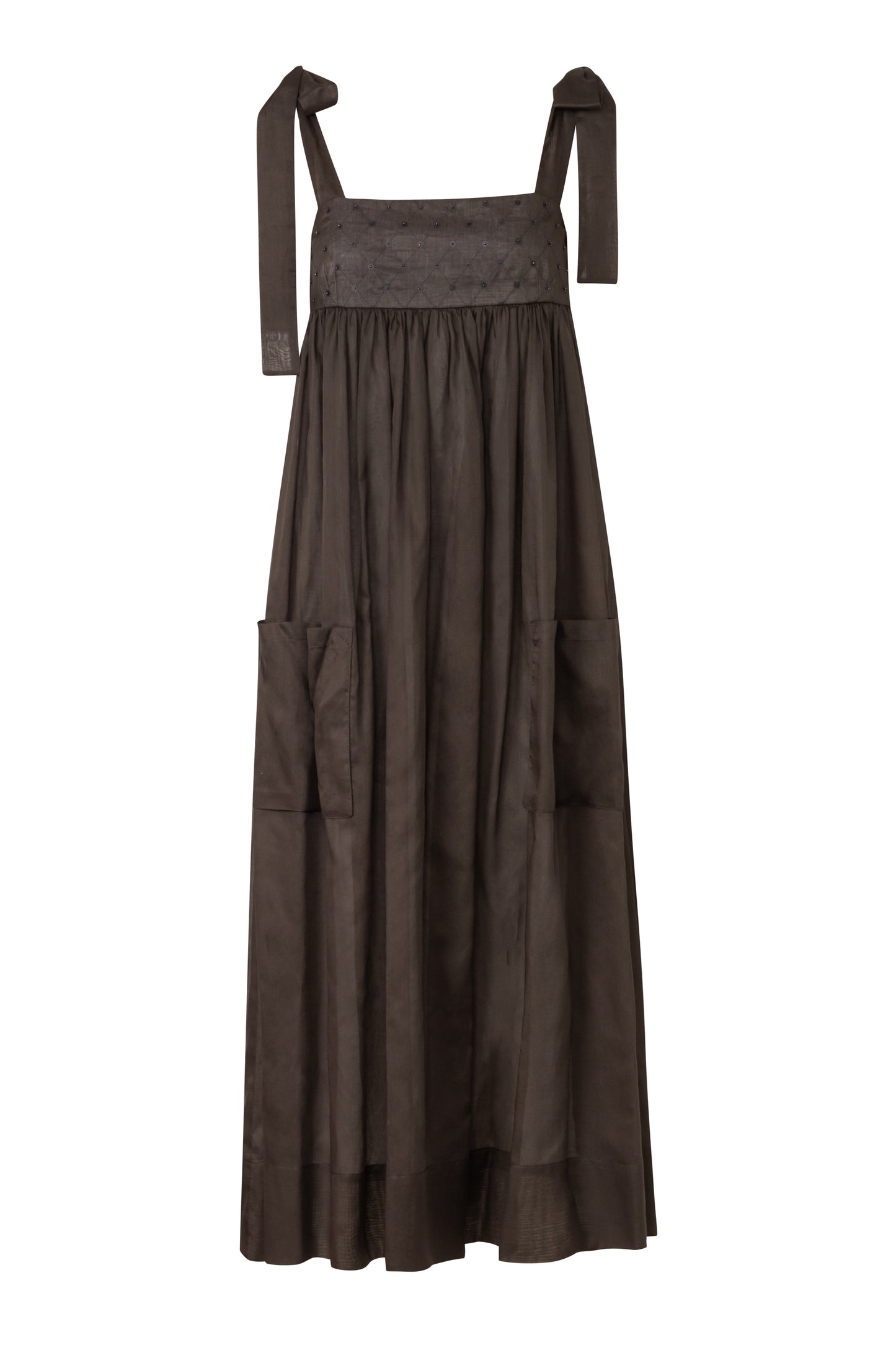 Product still of the Amelia Toro Embroidered Cotton Voile Midi Sundress in Graphite/Grey on a white background