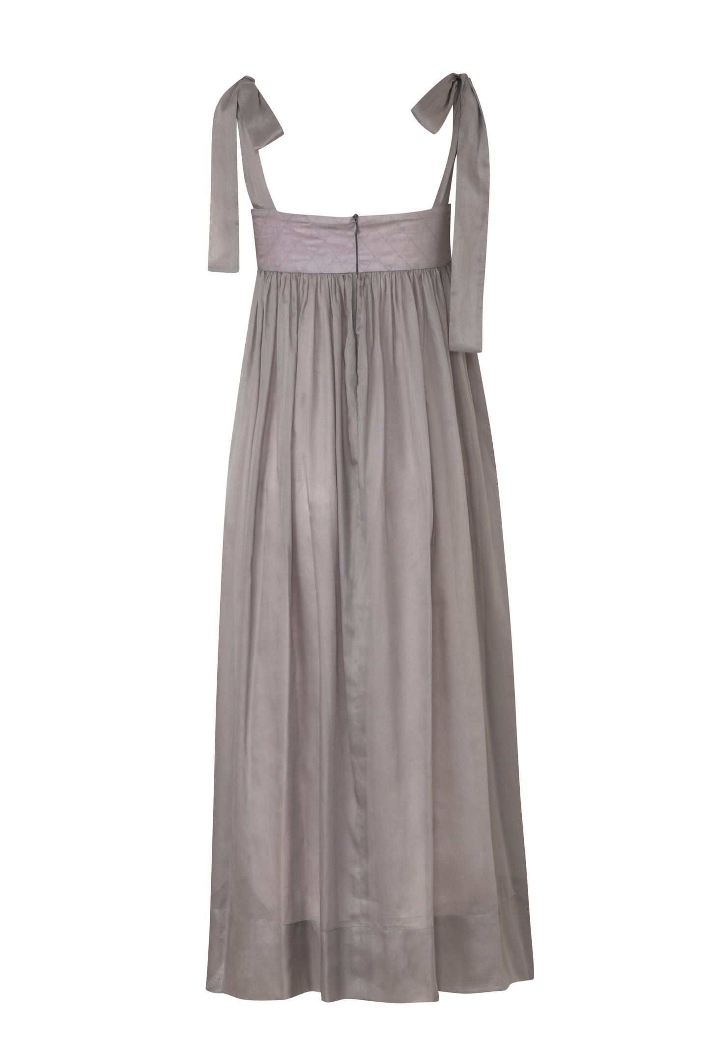 Close-up of the Amelia Toro Embroidered Cotton Voile Midi Sundress in Grey/Pink