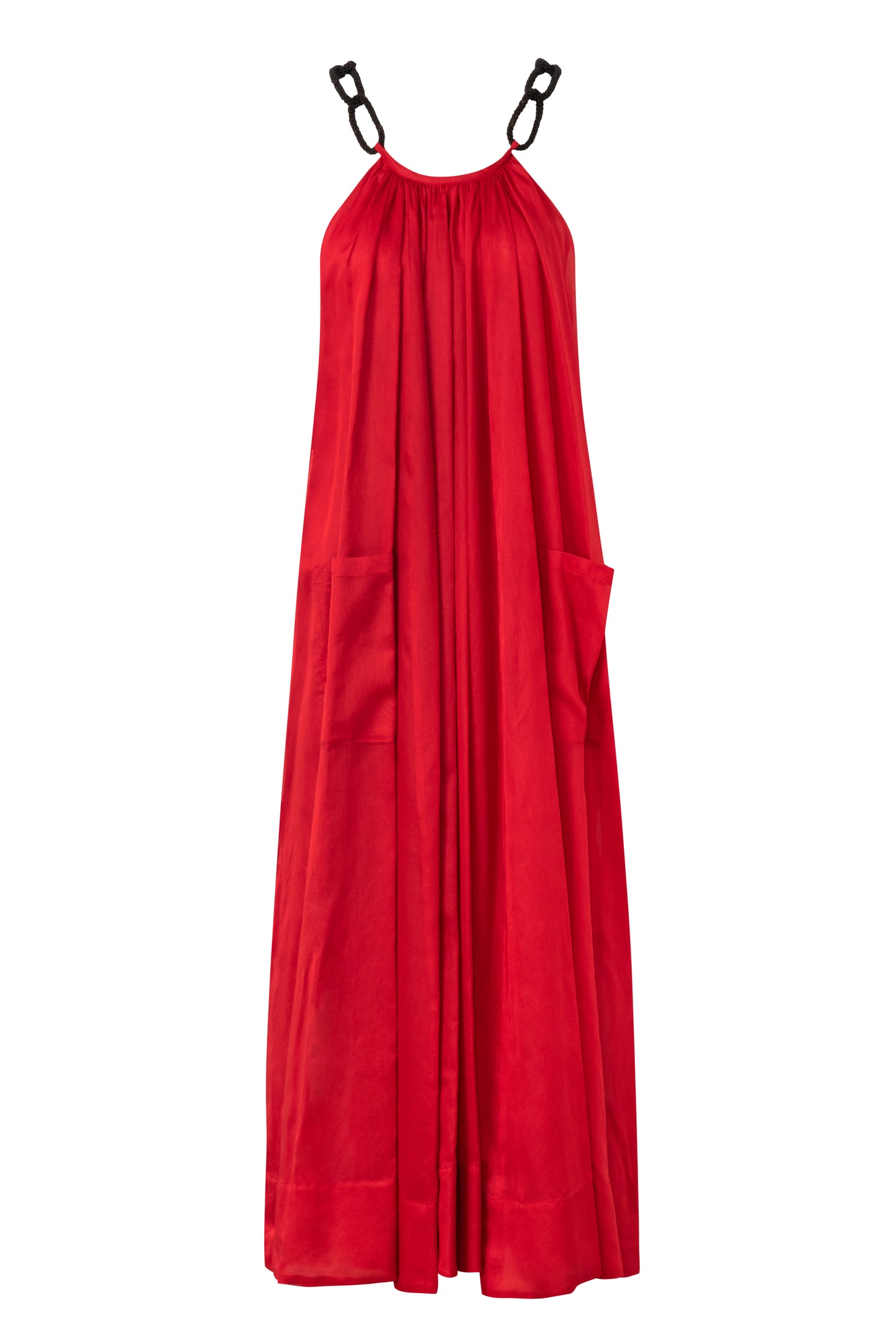 Close-up of the Amelia Toro Embroidered Halter Cotton Voile Midi Dress in Grey/Pink