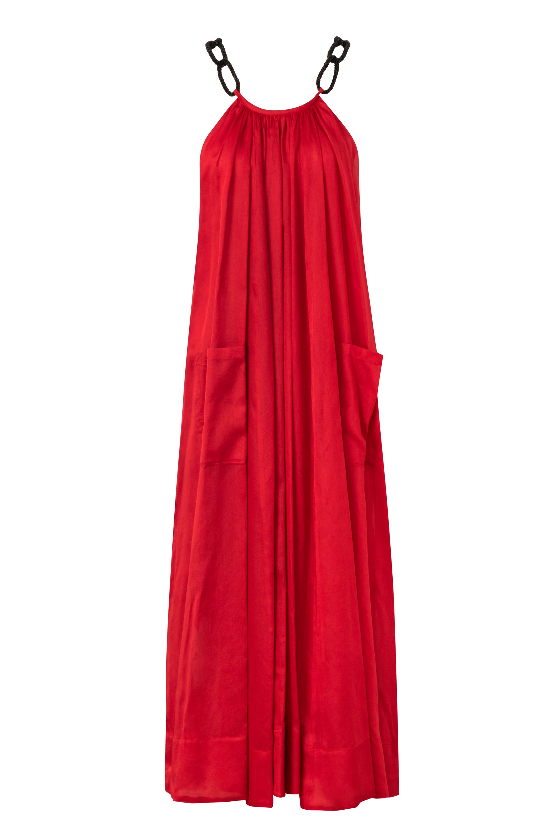 Close-up of the Amelia Toro Embroidered Halter Cotton Voile Midi Dress in Grey/Pink