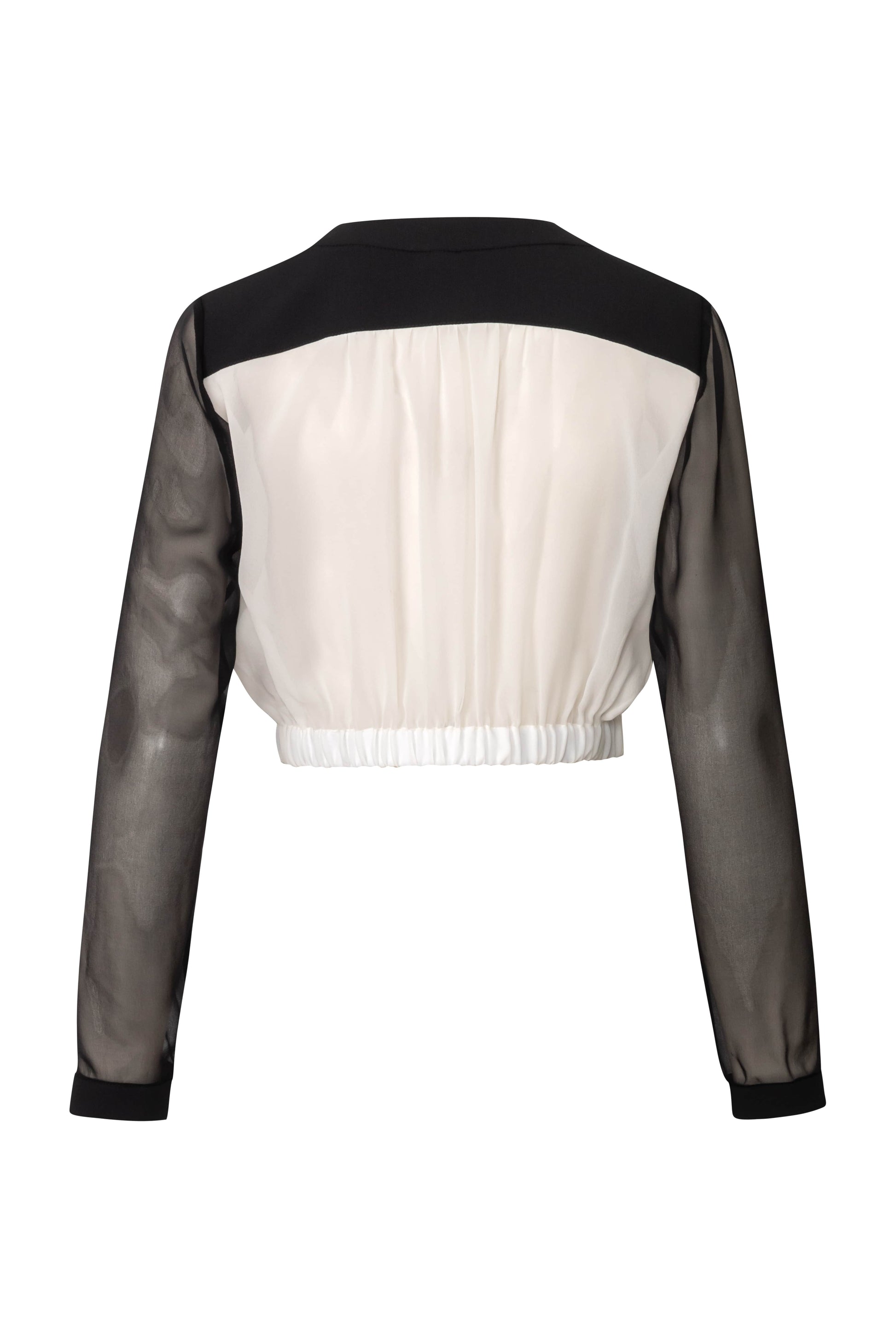 Close-up of the Amelia Toro Embroidered Silk Chiffon Bolero Jacket in Black & White