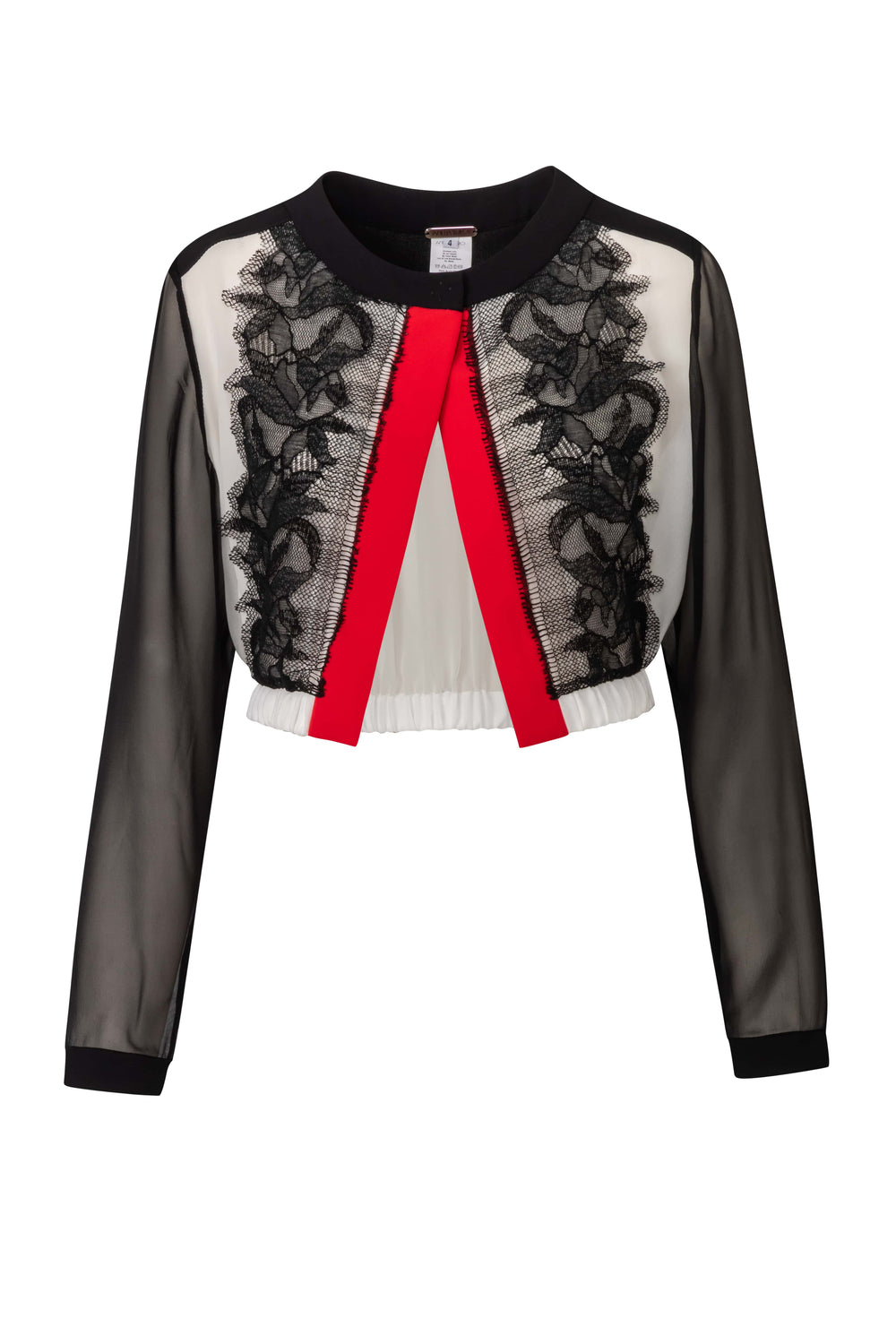 Product still of the Amelia Toro Embroidered Silk Chiffon Bolero Jacket in Black & White on a white background