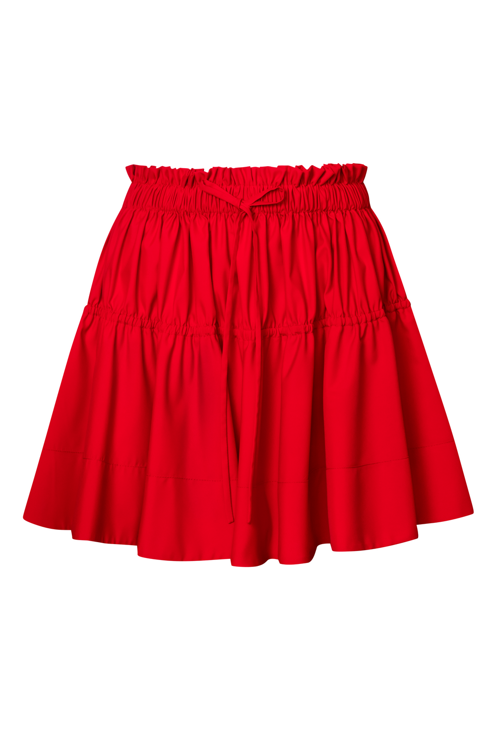Product still of the Amelia Toro Gathered-Waist Pleated Mini Skirt in red on a white background