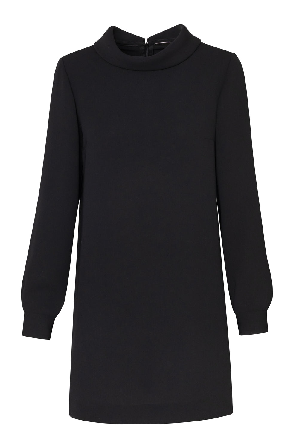Product still of the Amelia Toro High-Neck Long-Sleeve Cady Mini Dress in Black on a white background