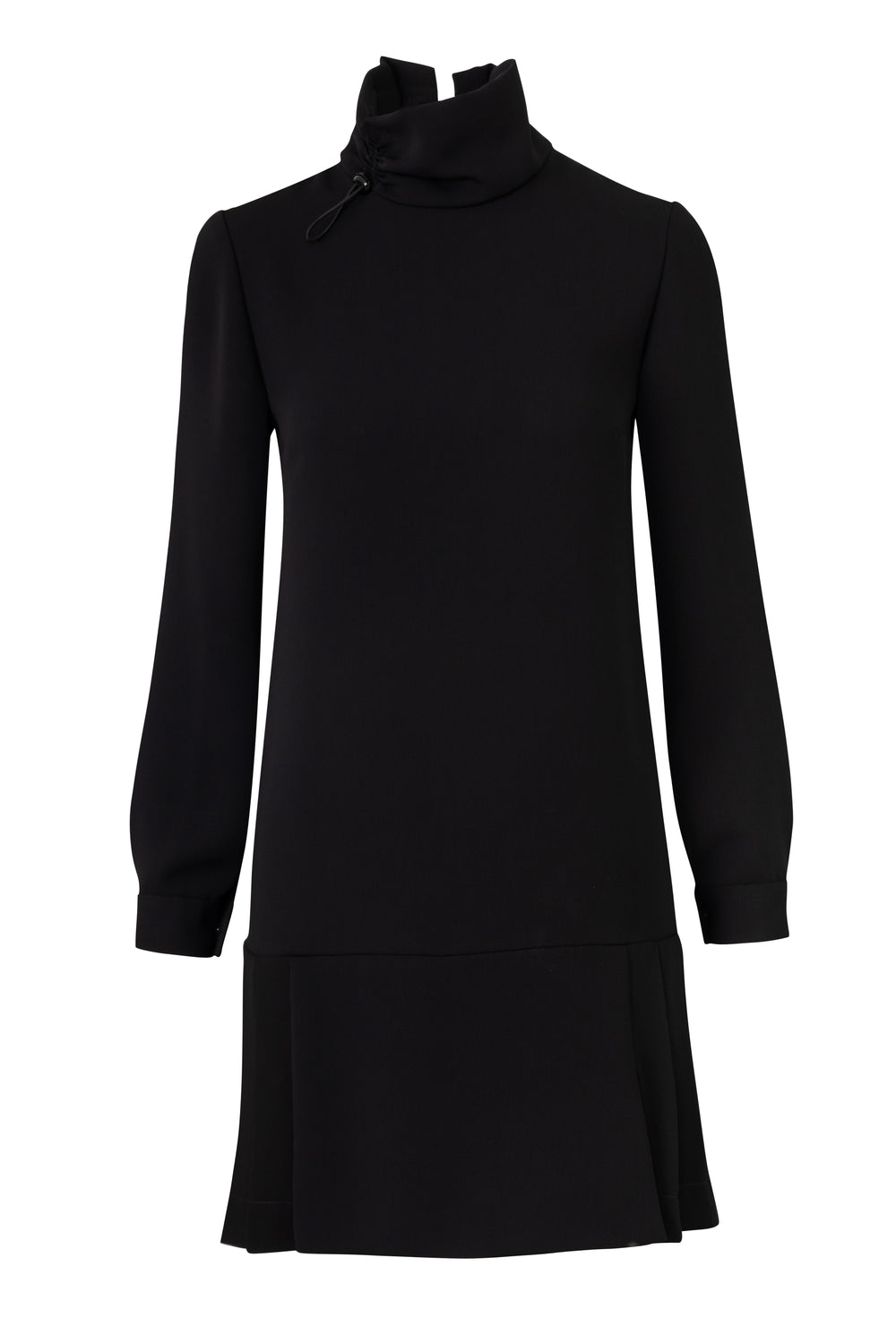 Product still of the Amelia Toro Long-Sleeve Pleated Chiffon Mini Dress in Black on a white background