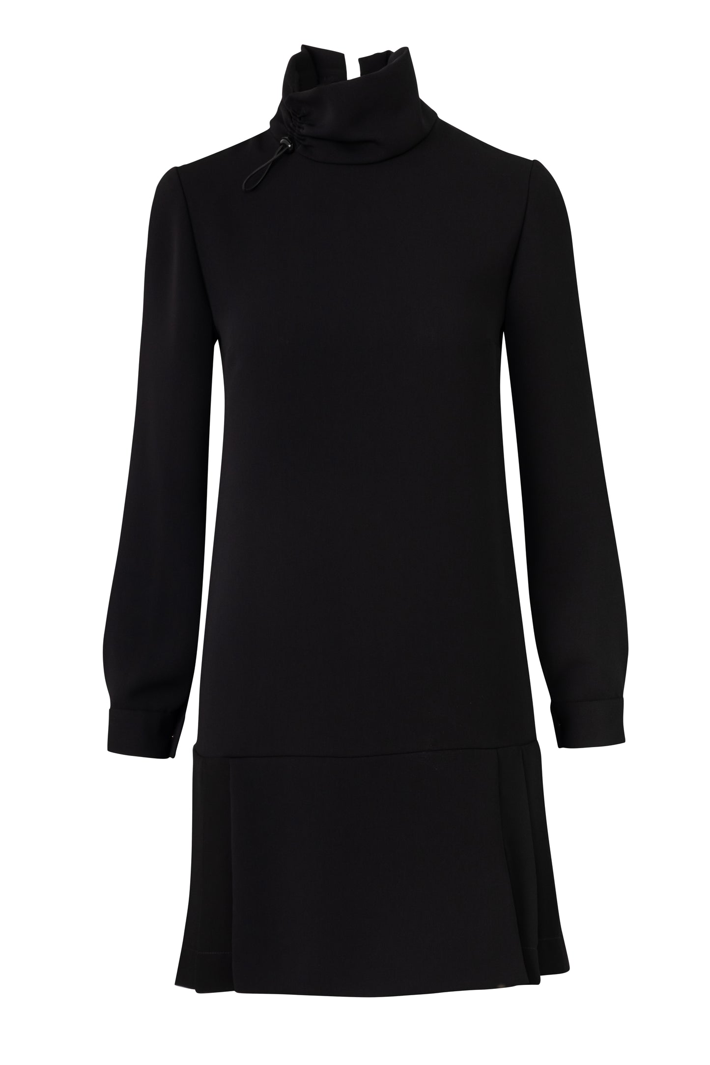 Product still of the Amelia Toro Long-Sleeve Pleated Chiffon Mini Dress in Black on a white background
