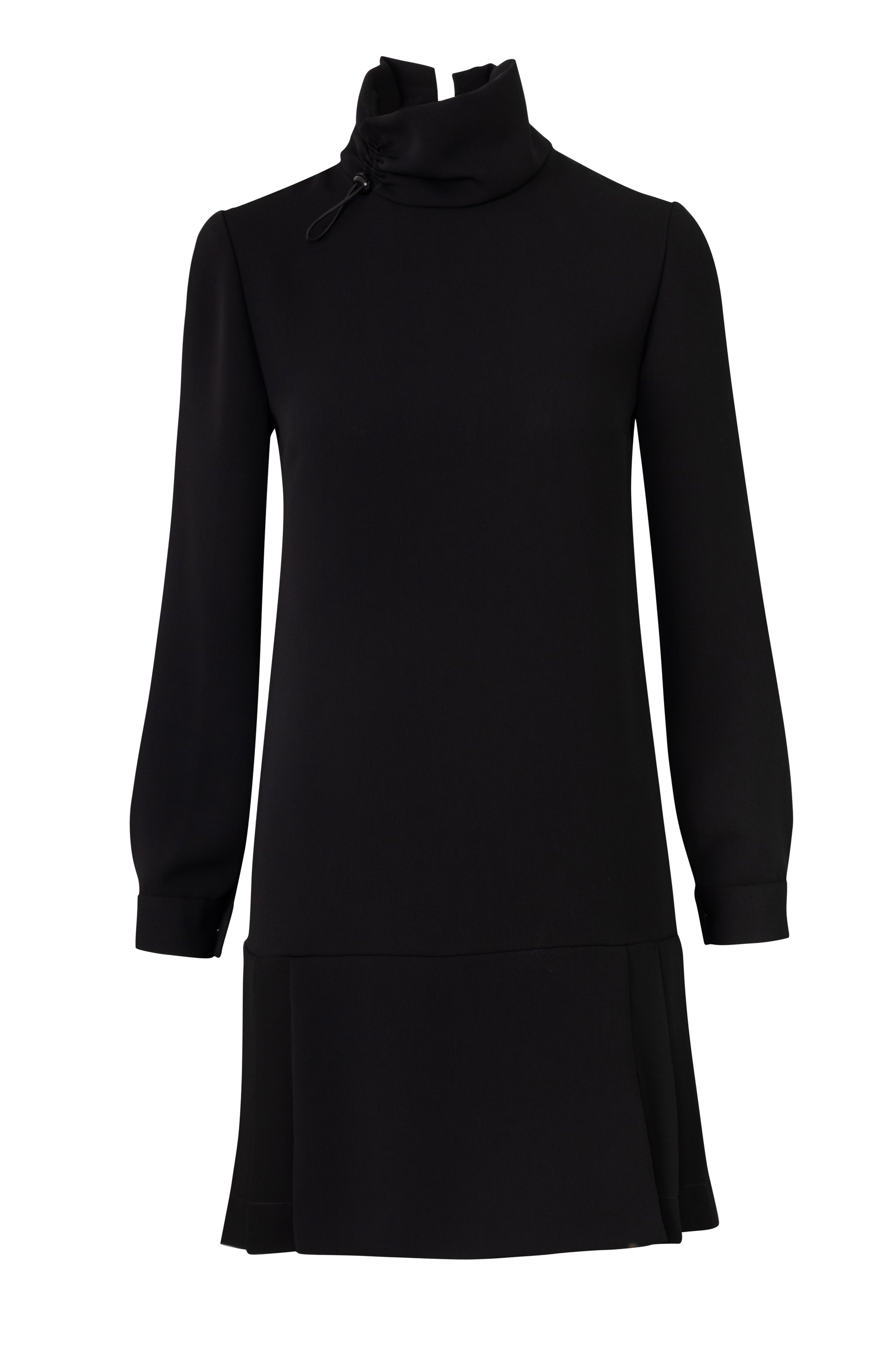 Product still of the Amelia Toro Long-Sleeve Pleated Chiffon Mini Dress in Black on a white background