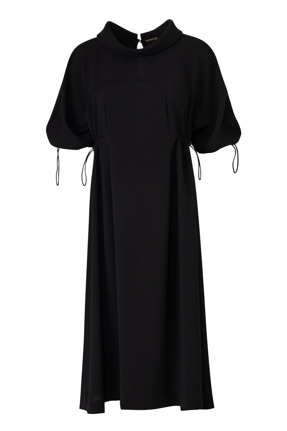 Product still of the Amelia Toro Loose Cowl-Neck Kimono-Sleeve Midi Dress in Black on a white background