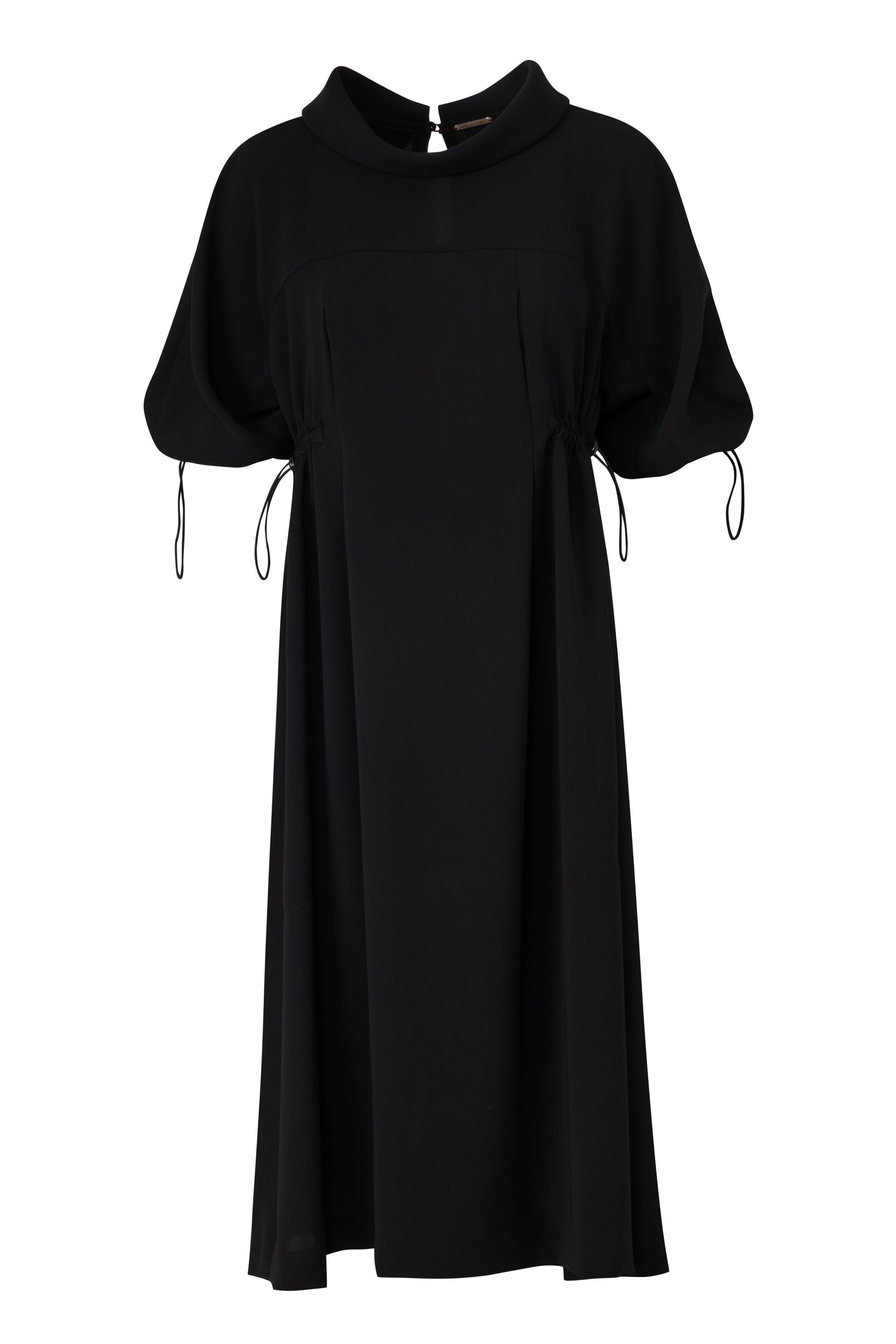 Product still of the Amelia Toro Loose Cowl-Neck Kimono-Sleeve Midi Dress in Black on a white background